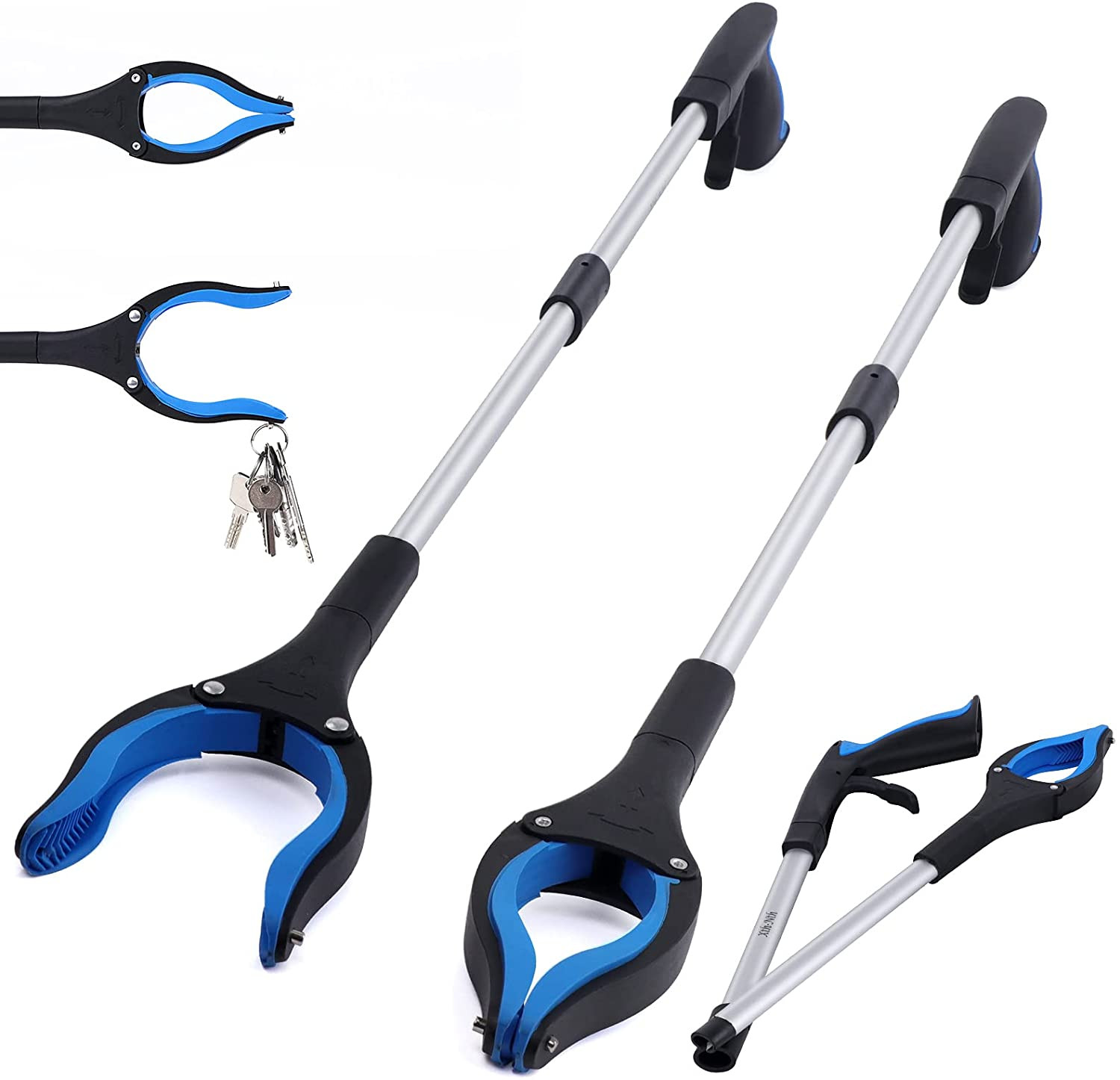 2-Pack Grabber Reacher Tool, 32 Inch Extra Long Steel Foldable Pick up Stick wit