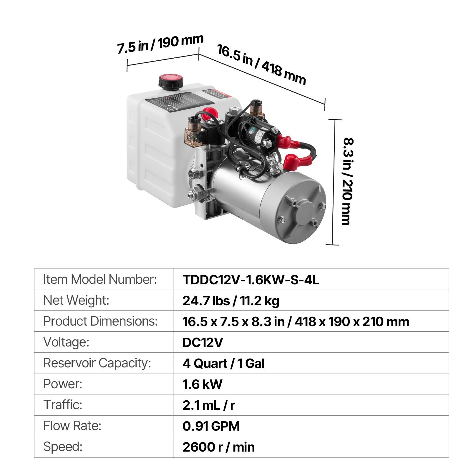 Uimoso 4 Quart DC 12V Double Acting Hydraulic Power Unit - White