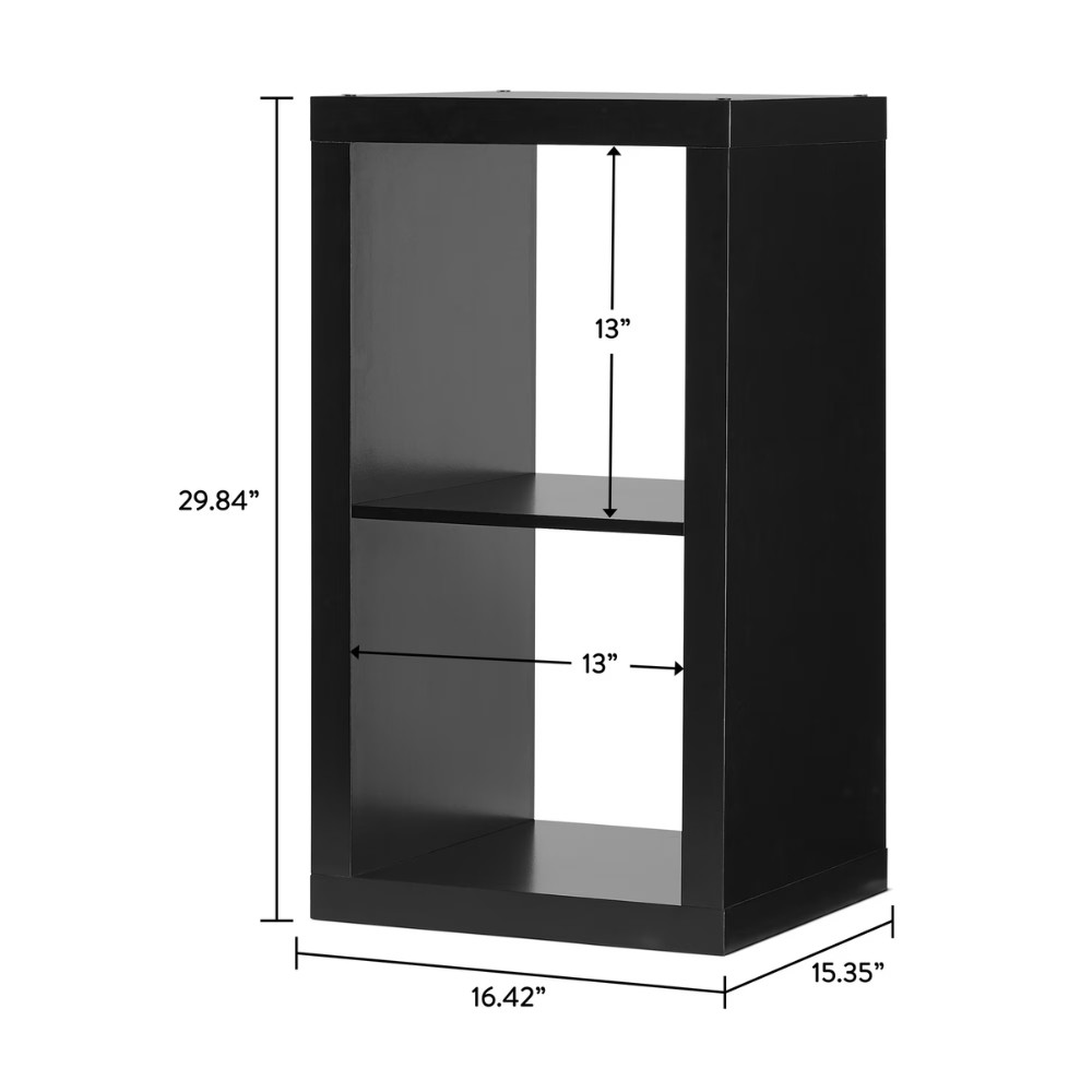 Better Homes & Gardens 2 Cube Storage Organizer Wood Bookcase Shelf, Solid Black