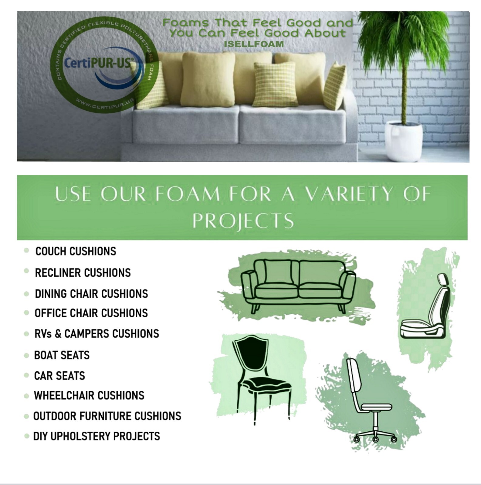 High Density Upholstery Foam (Ultra Firm) 4"x24"x80" 52ILD Foam Seat Cushion