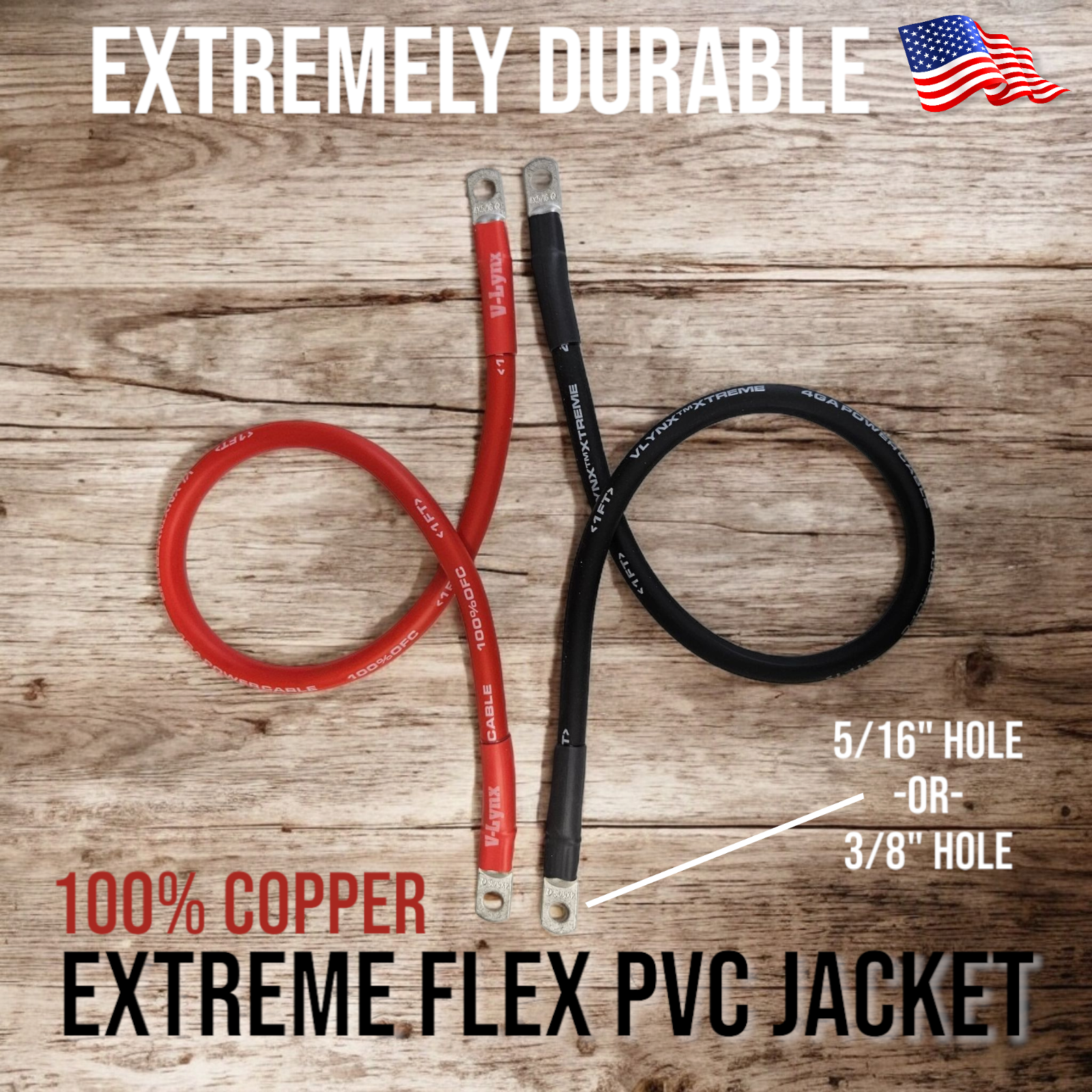Pair of 4 AWG Gauge Red and Black 100% Copper Battery Inverter Cables Solar RV