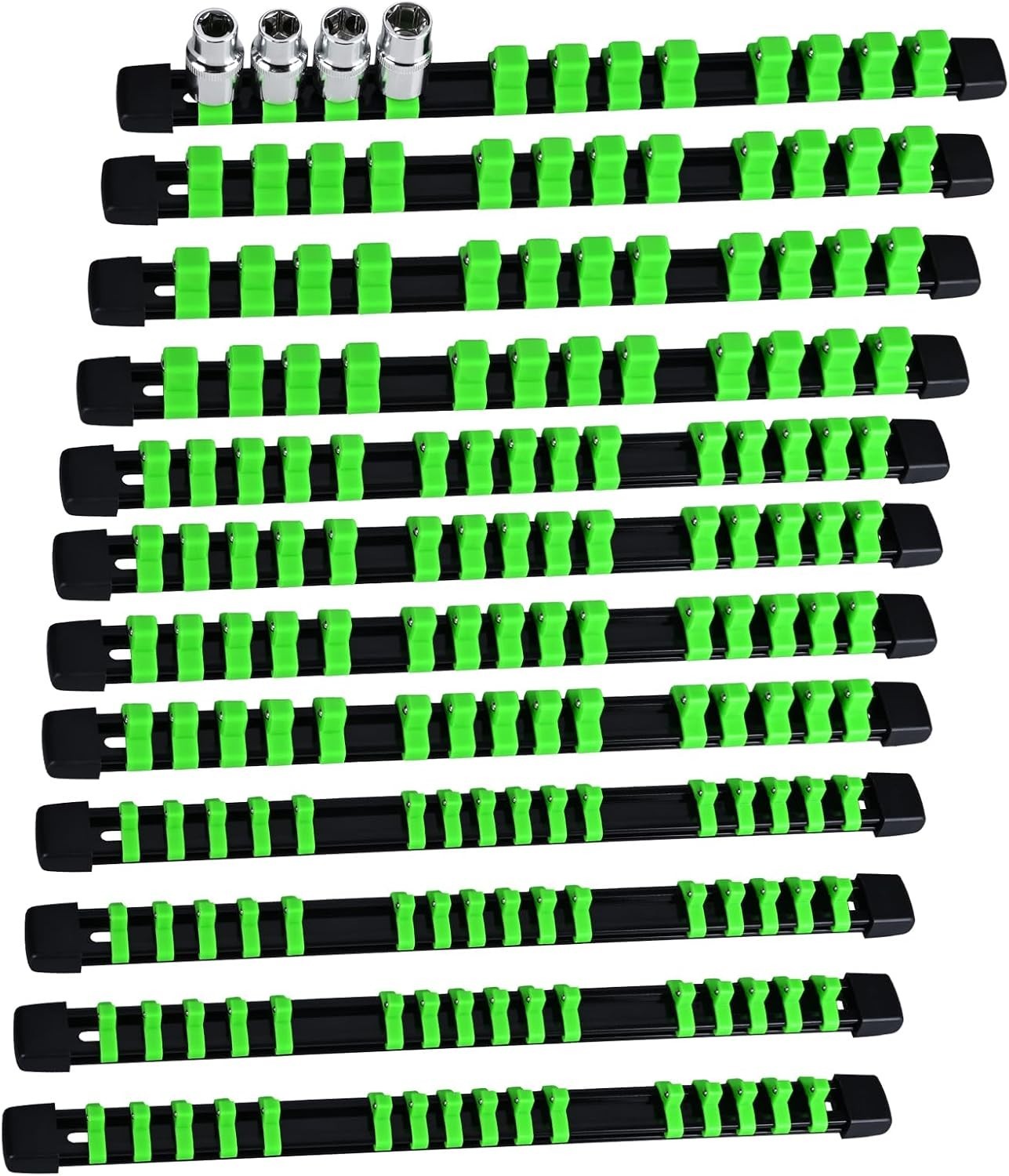 Durable 12PC Socket Organizer in Green - Wall-Mountable for 172 Socket Storage