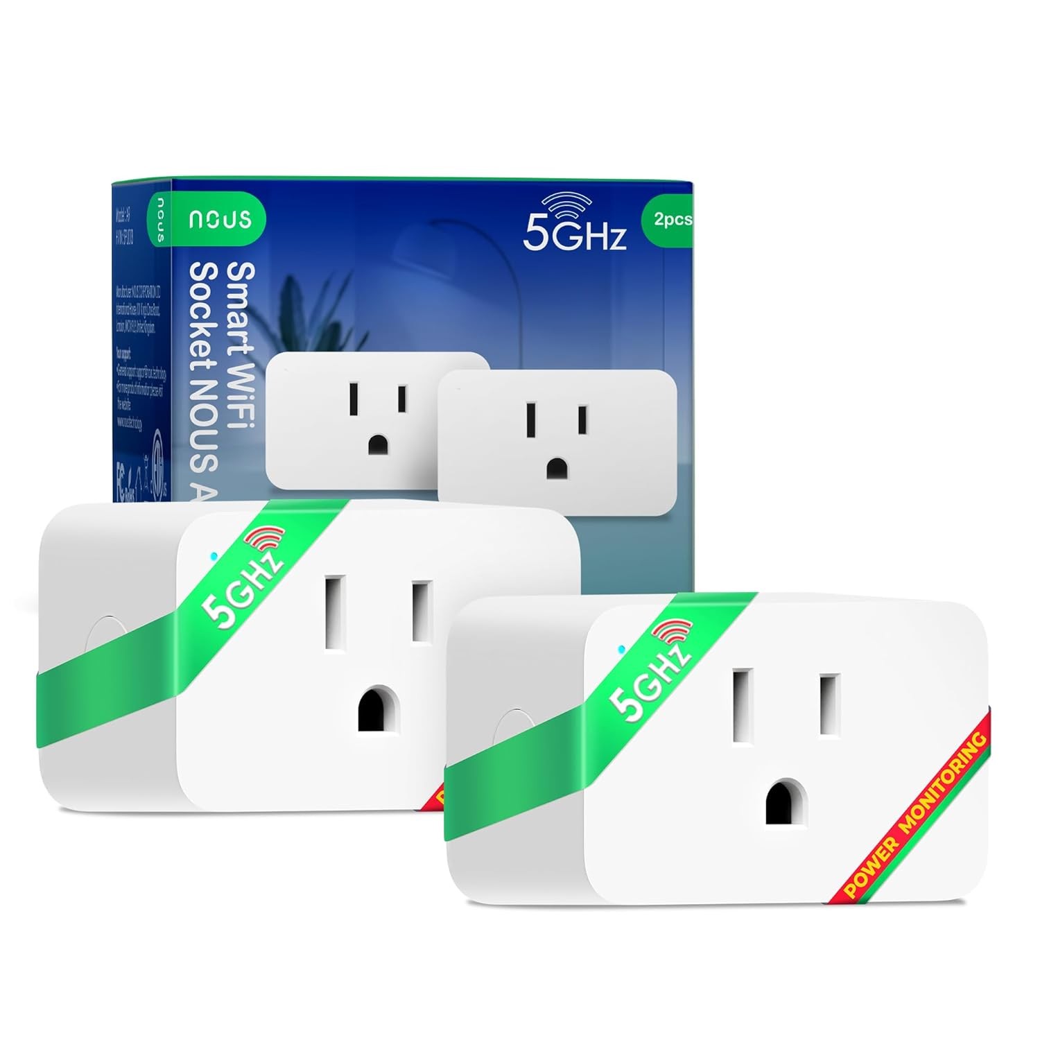 NOUS Wi-Fi Smart Plug 15A, Dual-Band 2.4GHz & 5GHz, Energy Monitoring, Compatibl