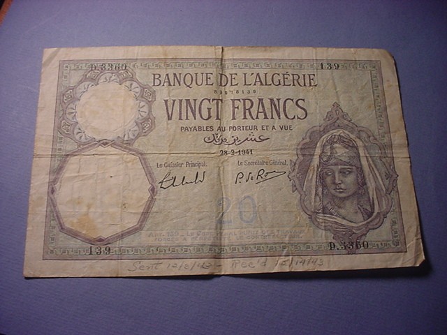 Algeria 20 Francs 1941 #100132