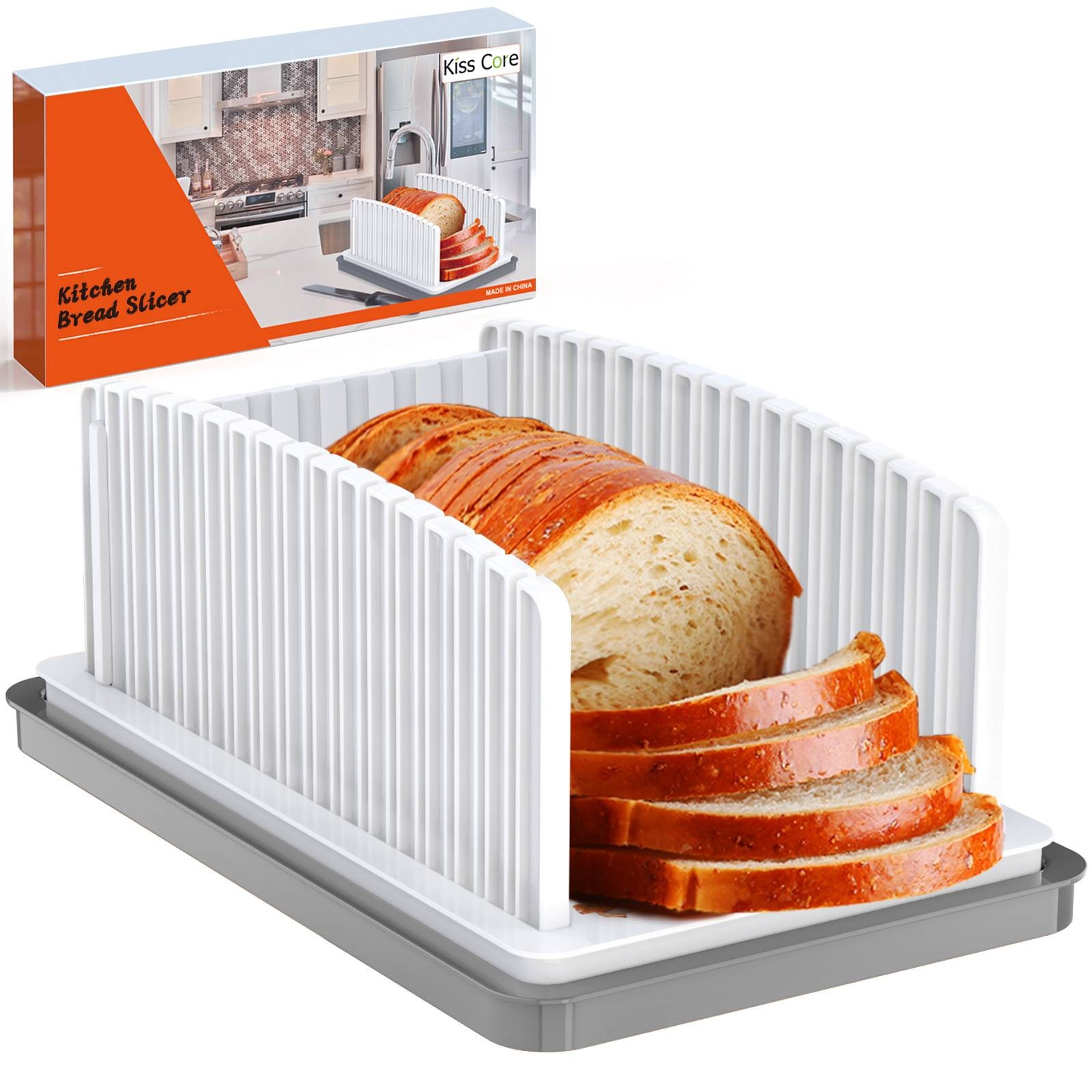 Kiss Core New Upgrade Bread Slicer for Homemade Bread, 14"L x 9"W, White