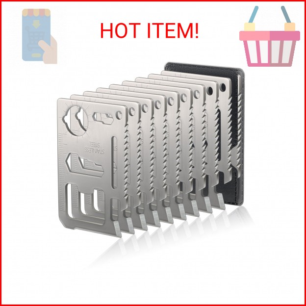 Weenkilly 11-in-1 Credit Card Multitool For Men, 10 Pack Survival Pocket Tools,