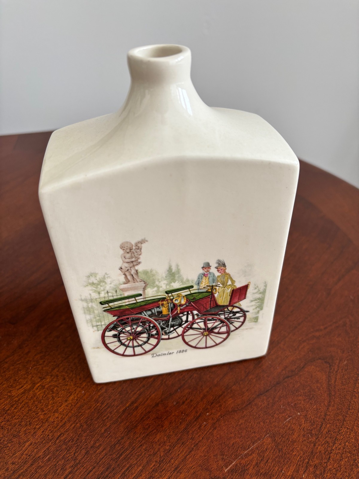 Ceramic Cognac Bottle with Antique Cars 1970s