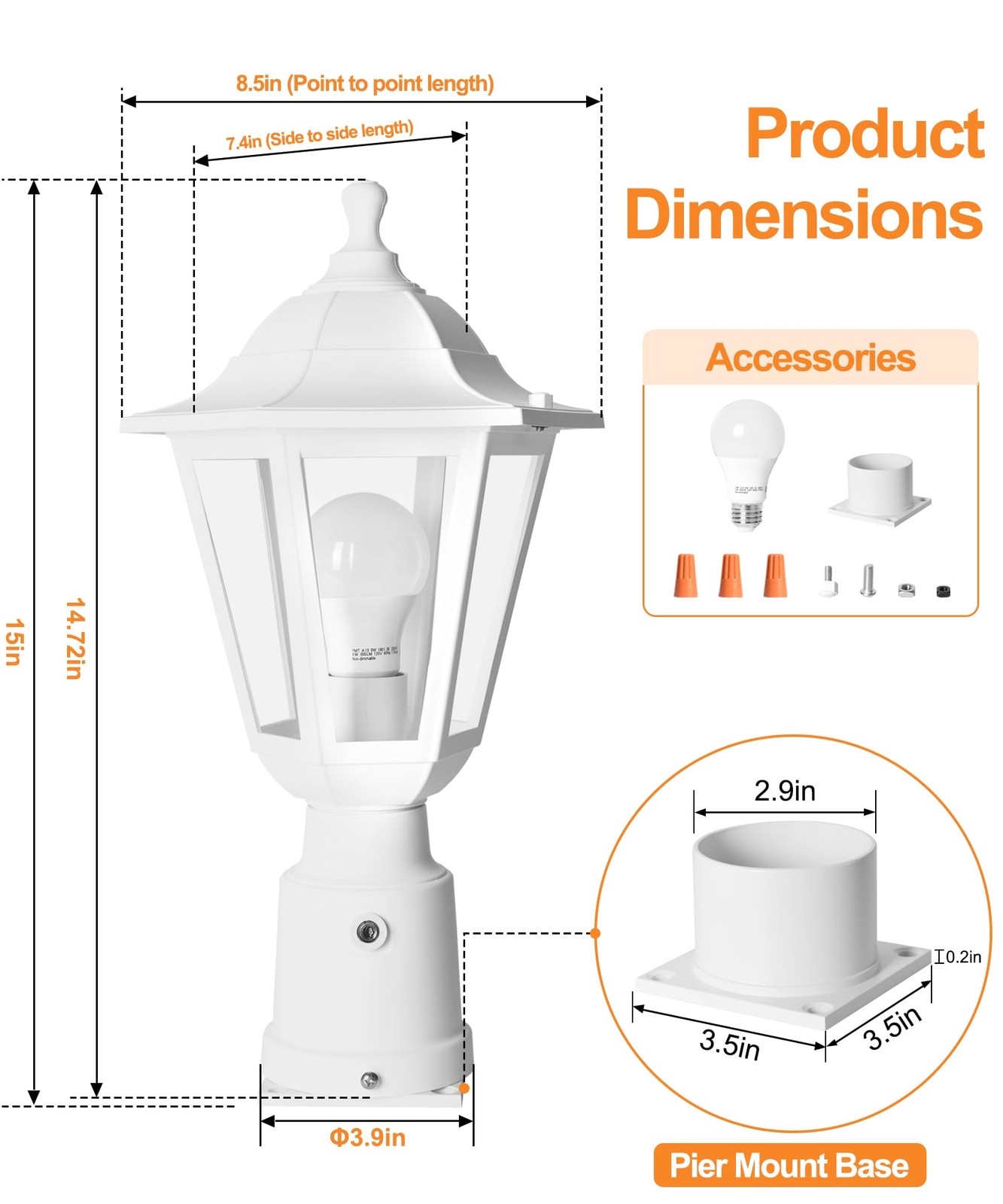 FUDESY Dusk to Dawn Outdoor Post Light, White Sensor,
