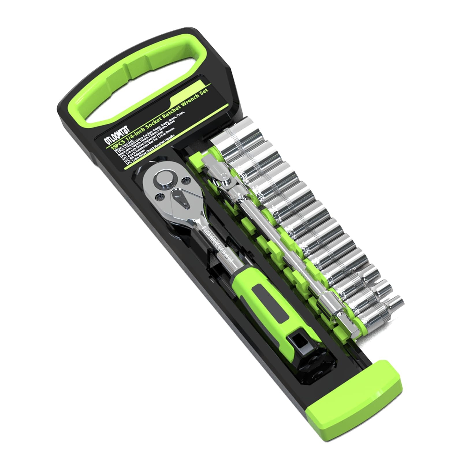 15Pcs 1/4 Inch Drive Ratchet Socket Wrench Set, with Metric 4-14Mm and Front and
