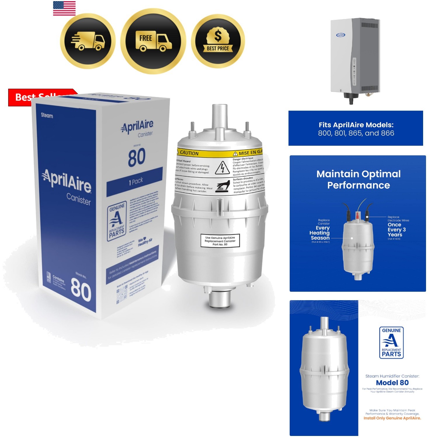 80 Replacement Canister for Steam Humidifier Models 800, 801, 865, and 866 Pa...