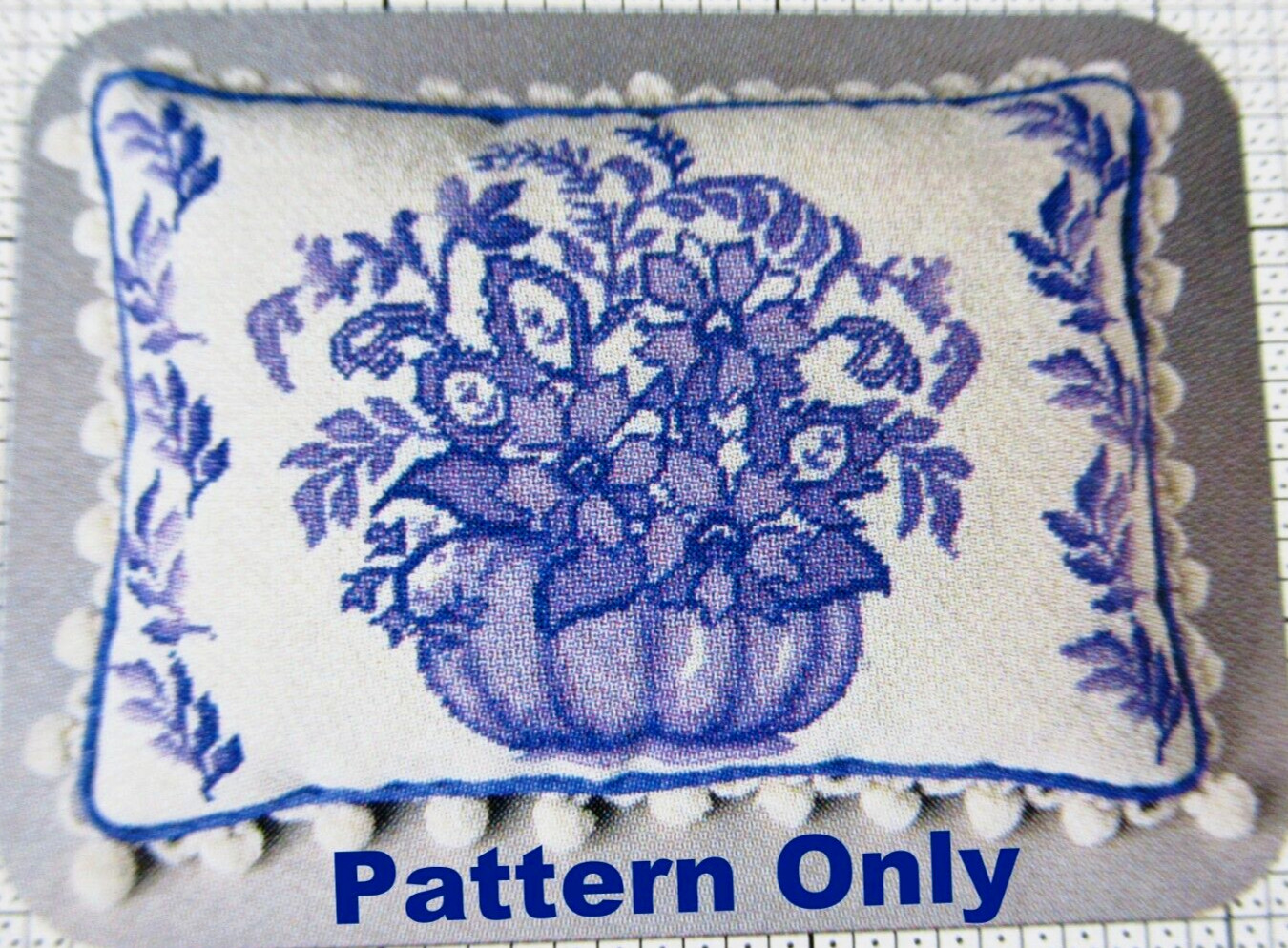 Stitcher Smpler Blue White Floral Pillow Design NEEDLEPOINT/CROSS STITCH PATTERN