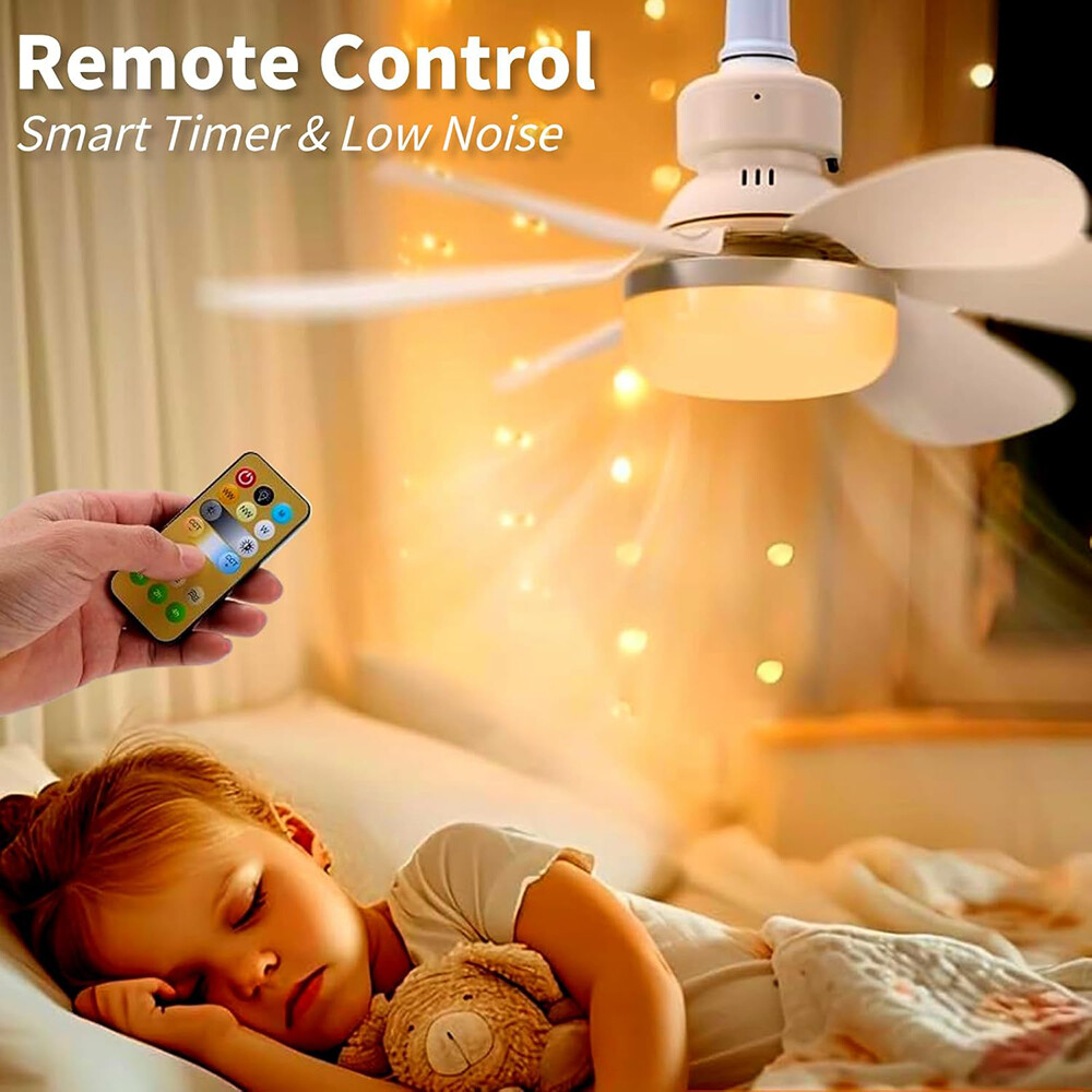 2Pack Socket Ceiling Fans with Light & Remote Socket Fan light with Dimmable Led