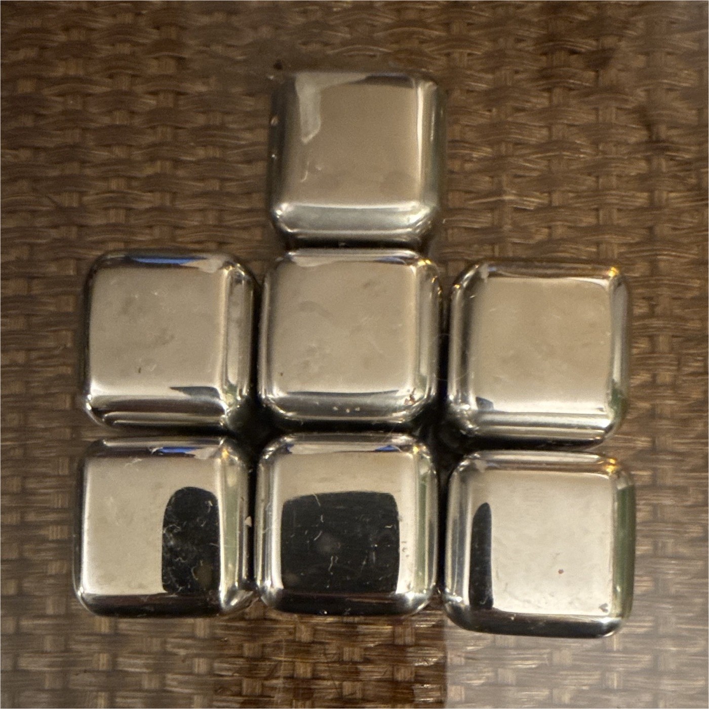Reusable Stainless Steel Whiskey Stones/Rocks, Silver Square 2cm, Set of 7