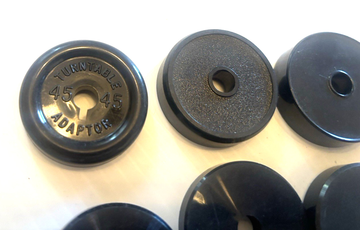 6 lot VTG Black Plastic 45 RPM Adapter Turntable Record Player Mixed