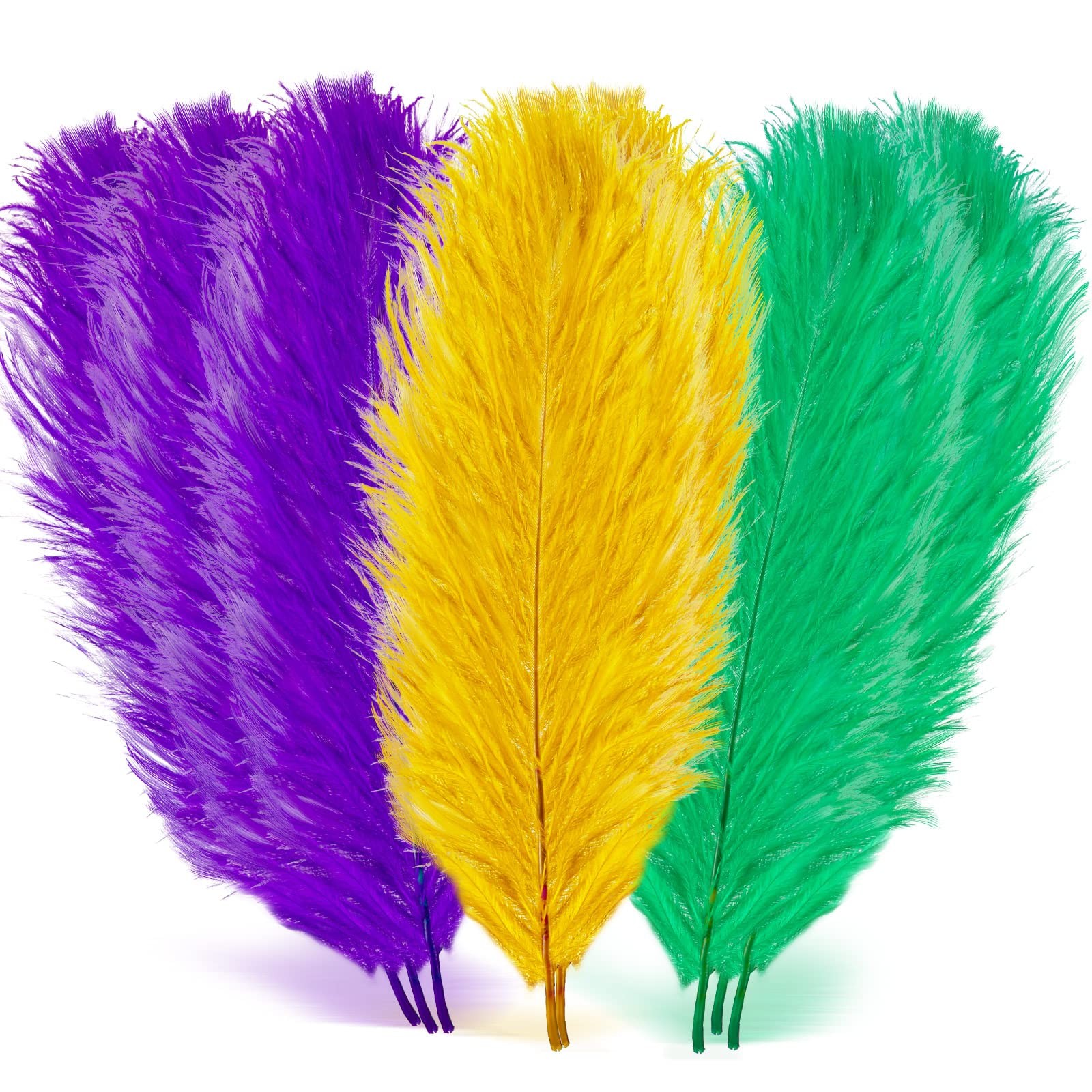 18PCS Mardi Gras Feathers 10-12in Green Gold Purple for Costumes Crafts Decor
