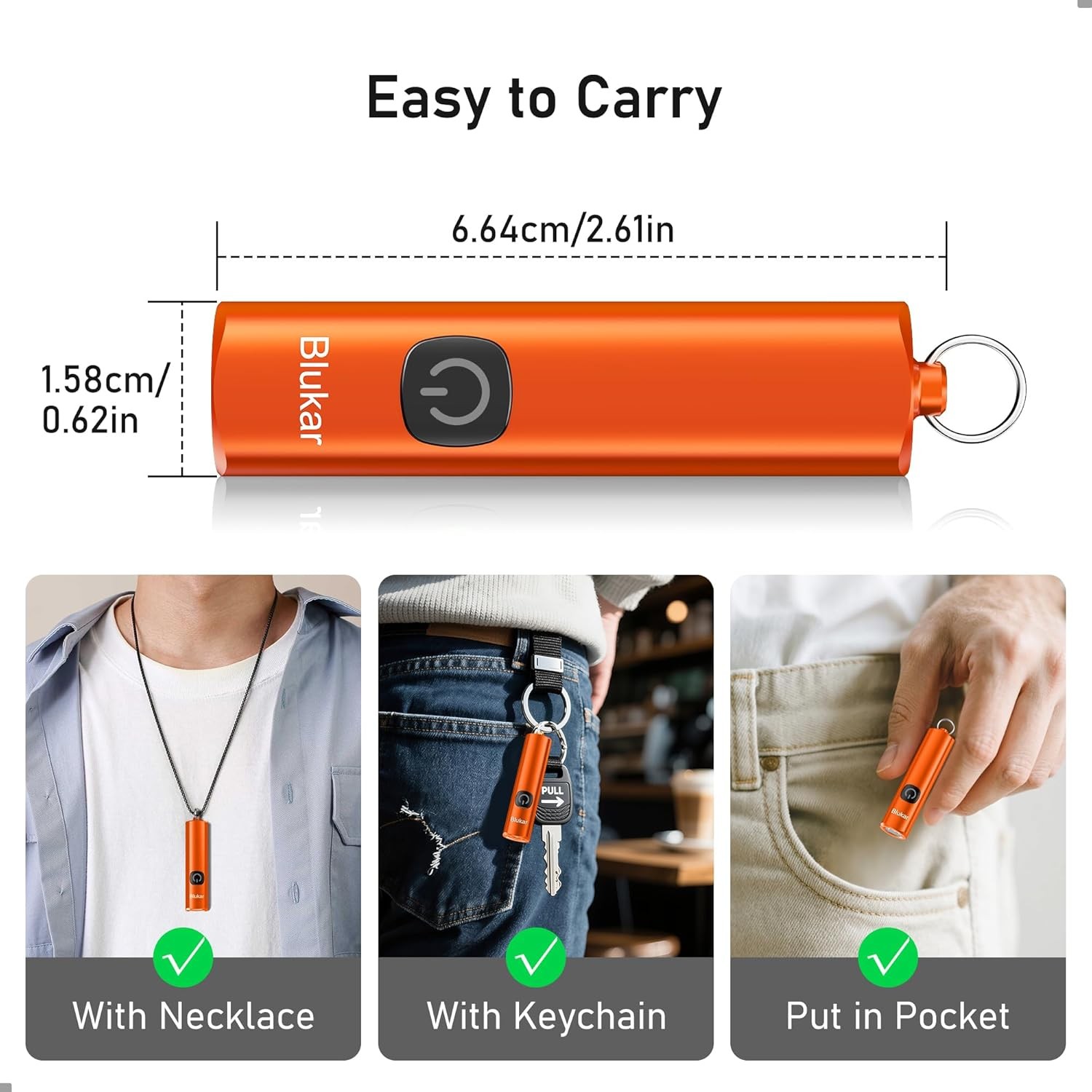 Orange Rechargeable Mini Keychain Flashlight 3 Modes Waterproof EDC Light
