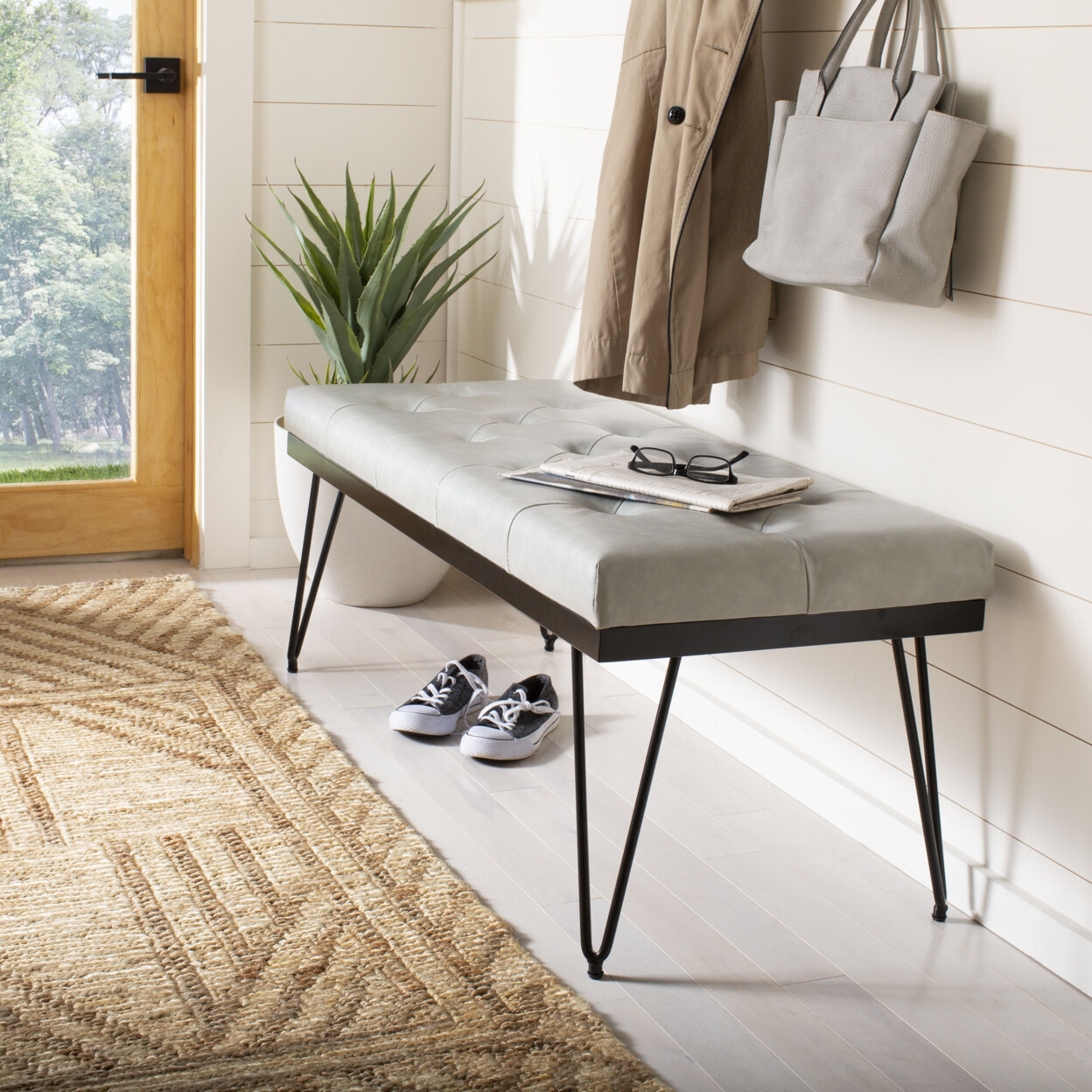 SAFAVIEH Marcella Bench | Grey / Black |