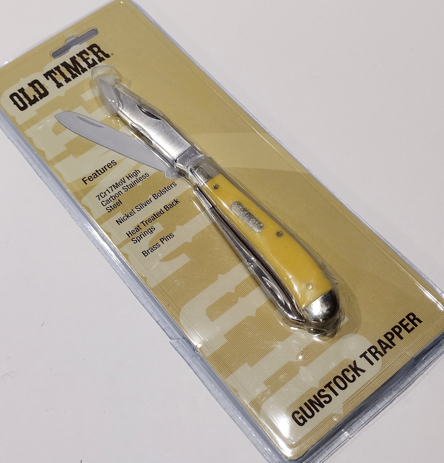 Schrade Old Timer Smooth Yellow Delrin 2 Blade Trapper Folding Pocket Knife