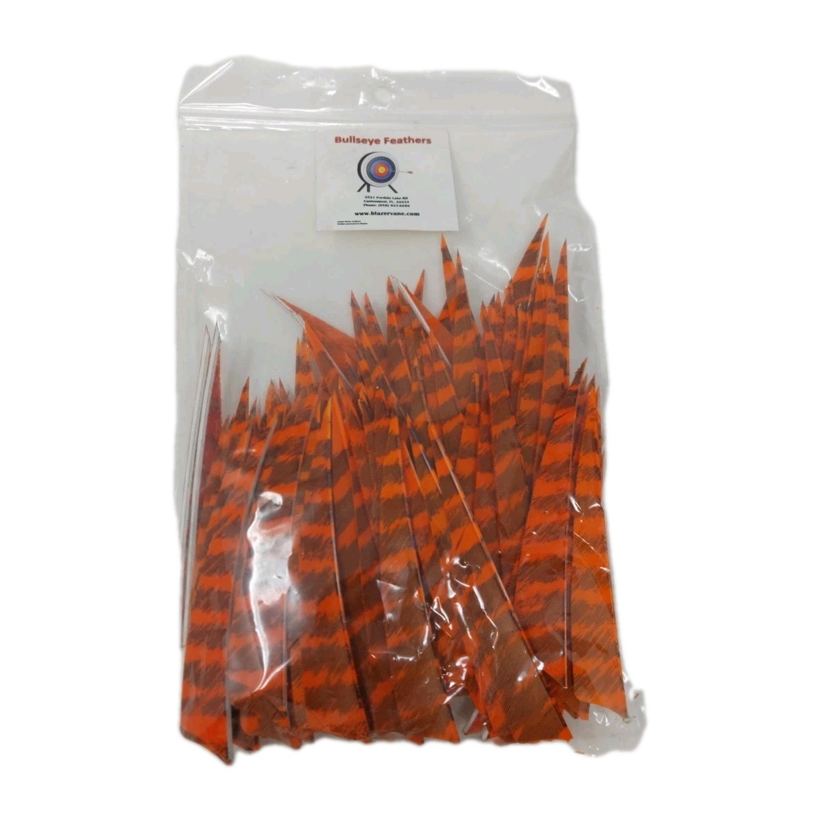 100pk Bullseye Archery Feathers 4" Right Wing: Shield Barred Hunter Orange