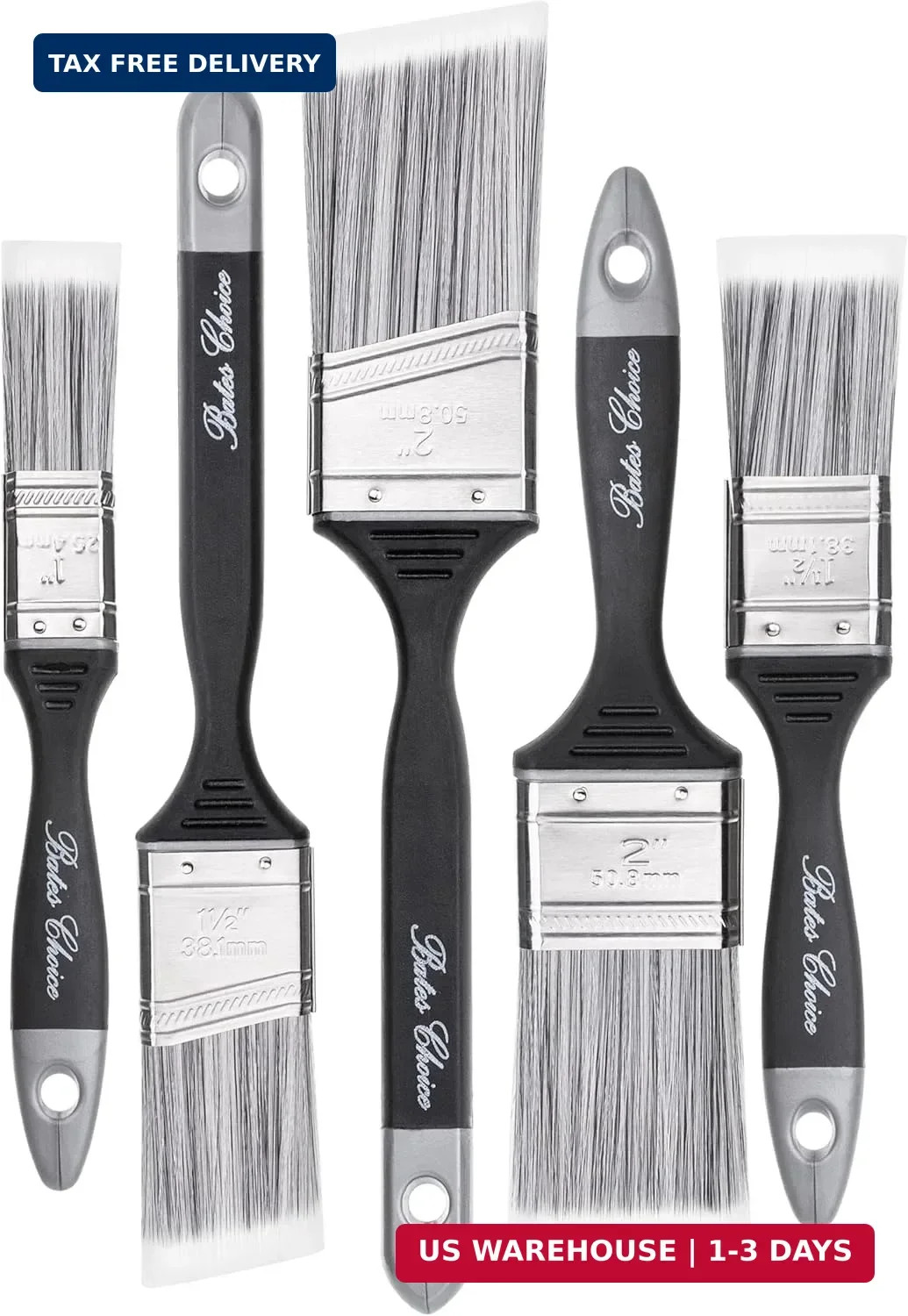 Bates- Paint Brushes, 5 Pack, Flat and Angle Paint Brushes for Walls and Trim, S