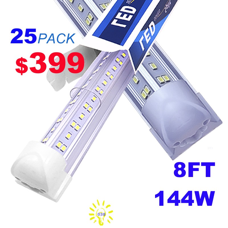144W 8FT LED Tube Light Bulbs Integrate 8'LED Shop Light Fixture 25PACK Led Bulb