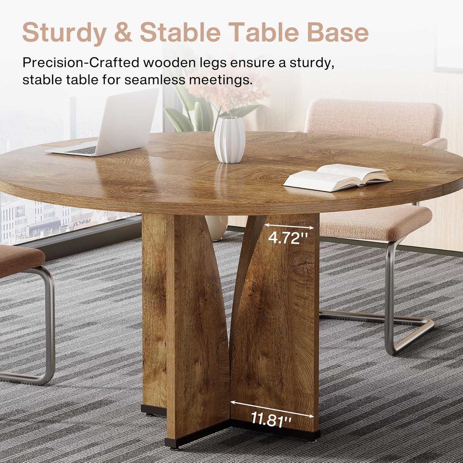 39" Round Conference Table for 4, Modern Round Meeting Table with Sturdy Base