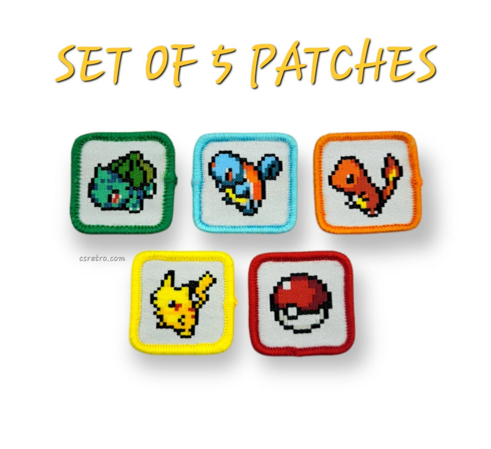 Set of 5 90s Vintage Retro Style Pocket Monsters Pokemon Iron on Patch 8 Bit New