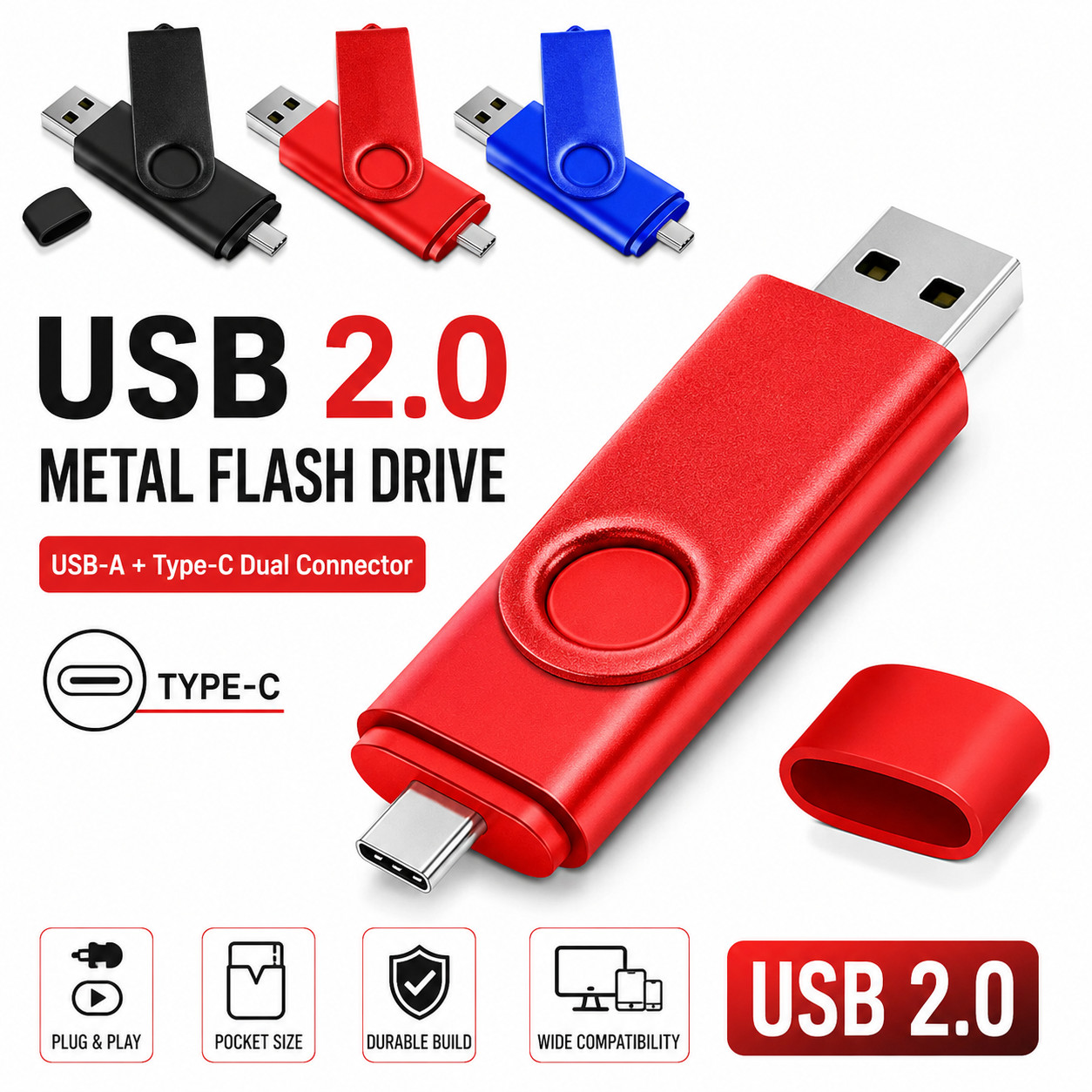 256GB Dual Type-C USB 2.0 Flash Drive OTG Thumb Drive for Phone PC Laptop