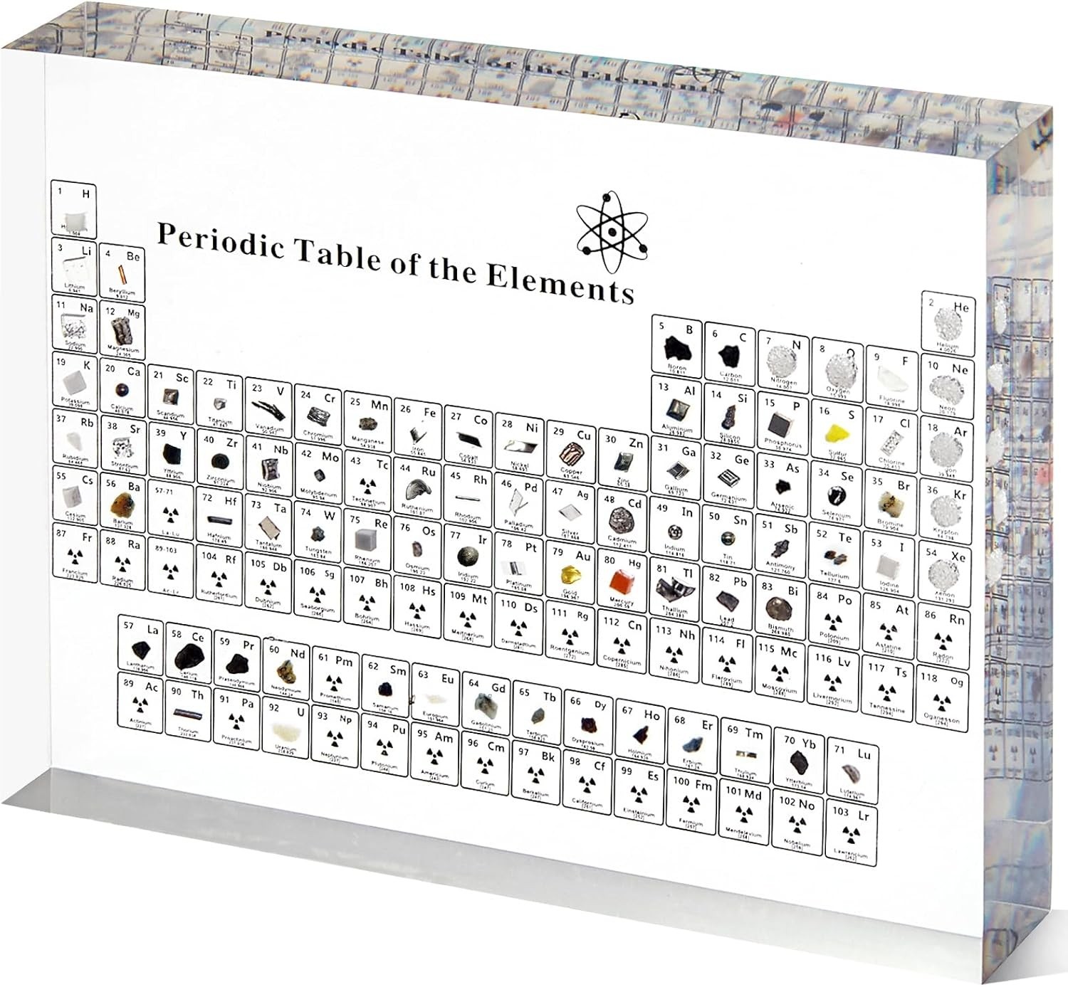 Tabla periódica grande con elementos reales en el interior, con 83 elementos