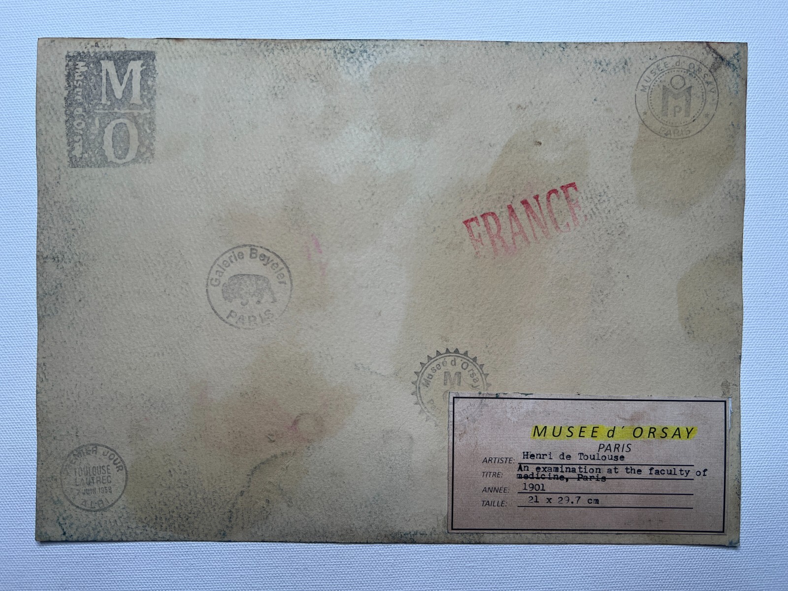 Toulouse Lautrec (Handmade) Drawing On old Paper Signed & Stamped Mixed Media