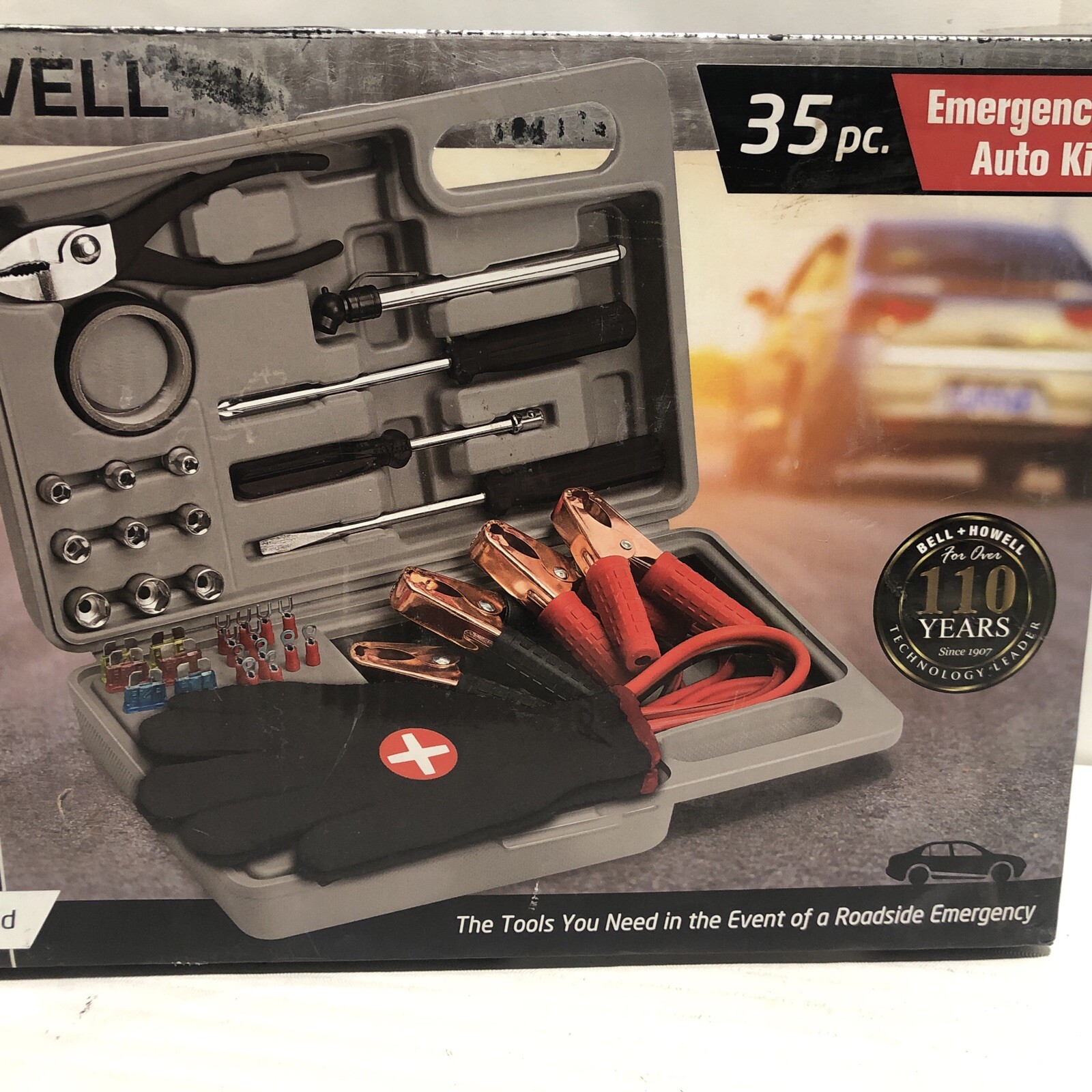 BELL + HOWELL 35 pc. Emergency Auto Kit - Tool Set & Jumper Cables Fuses Gloves