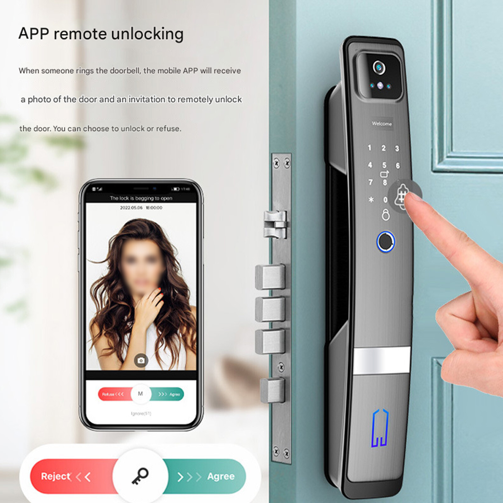 Smart Door Lock 3D Face Recognition Camera FingerPrint Password Security Lock