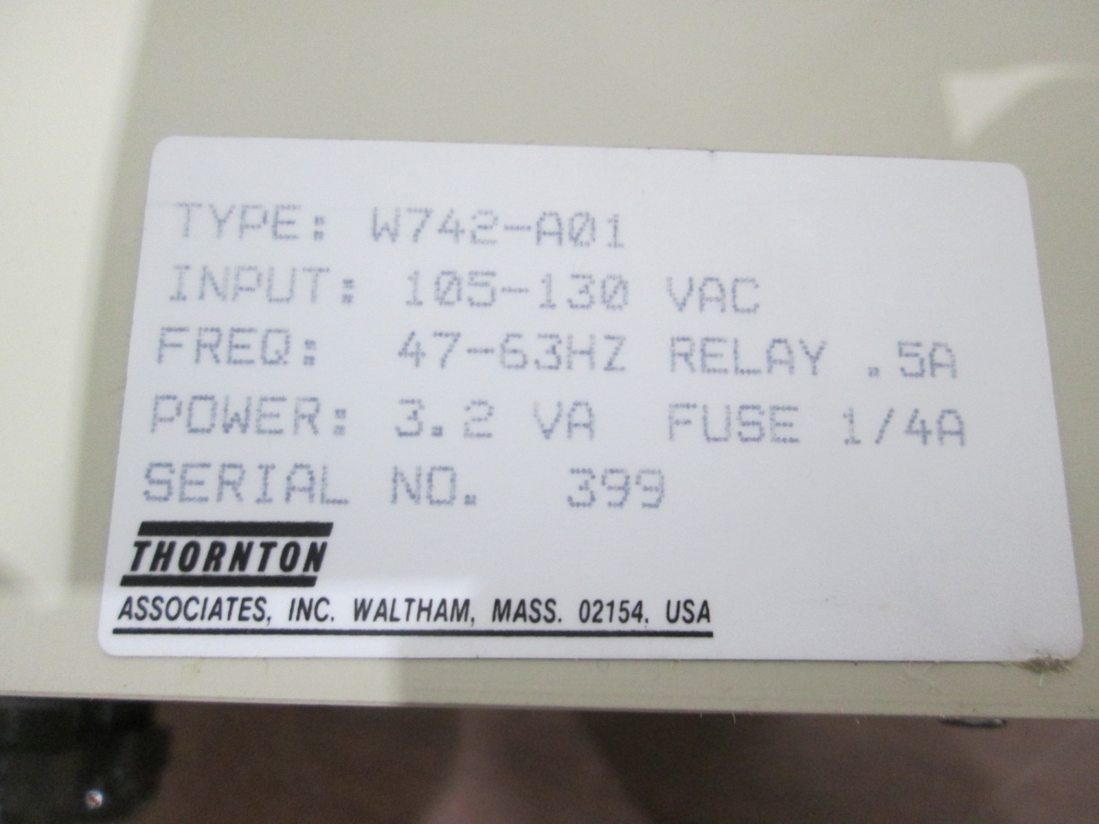 Thornton, W742-A01, DOT Two Resistivity Controller, Used