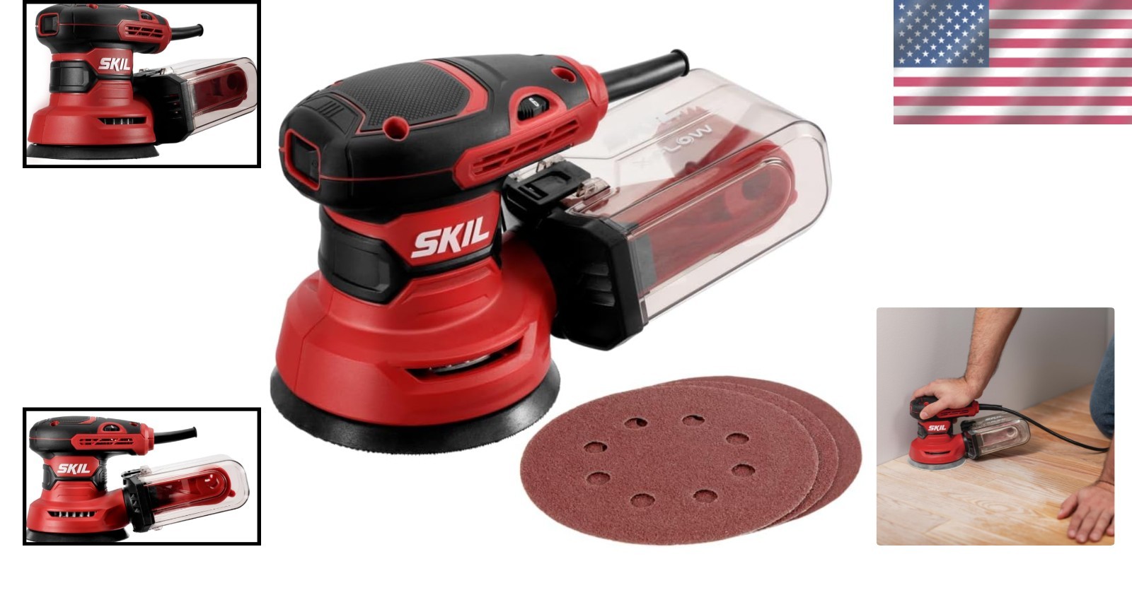 Ergonomic 5” Orbital Sander - Low Vibration & Easy Dust Collection with 3 Sheets