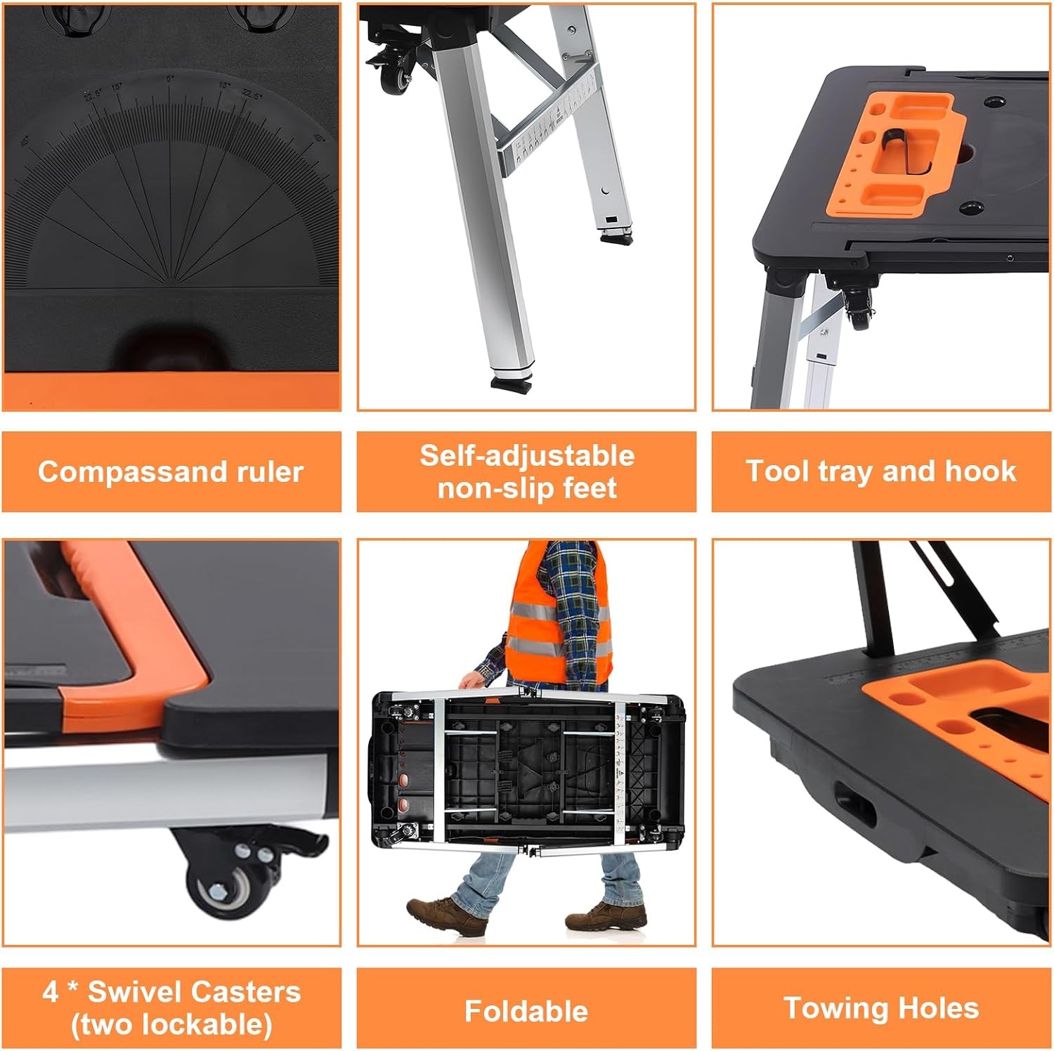 7 in 1 Work Benches Multifunctional Folding Work Table with 4 Wheels |