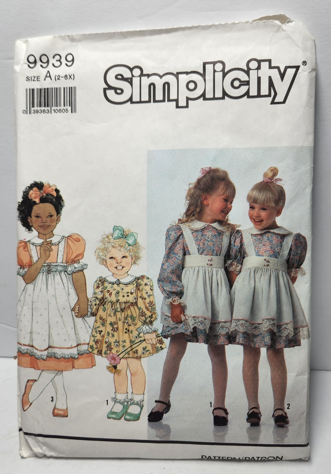 Simplicity 9939 Girls Dresses Pinafores Pattern, Cut, Sz 2-6X, 2 Lengths