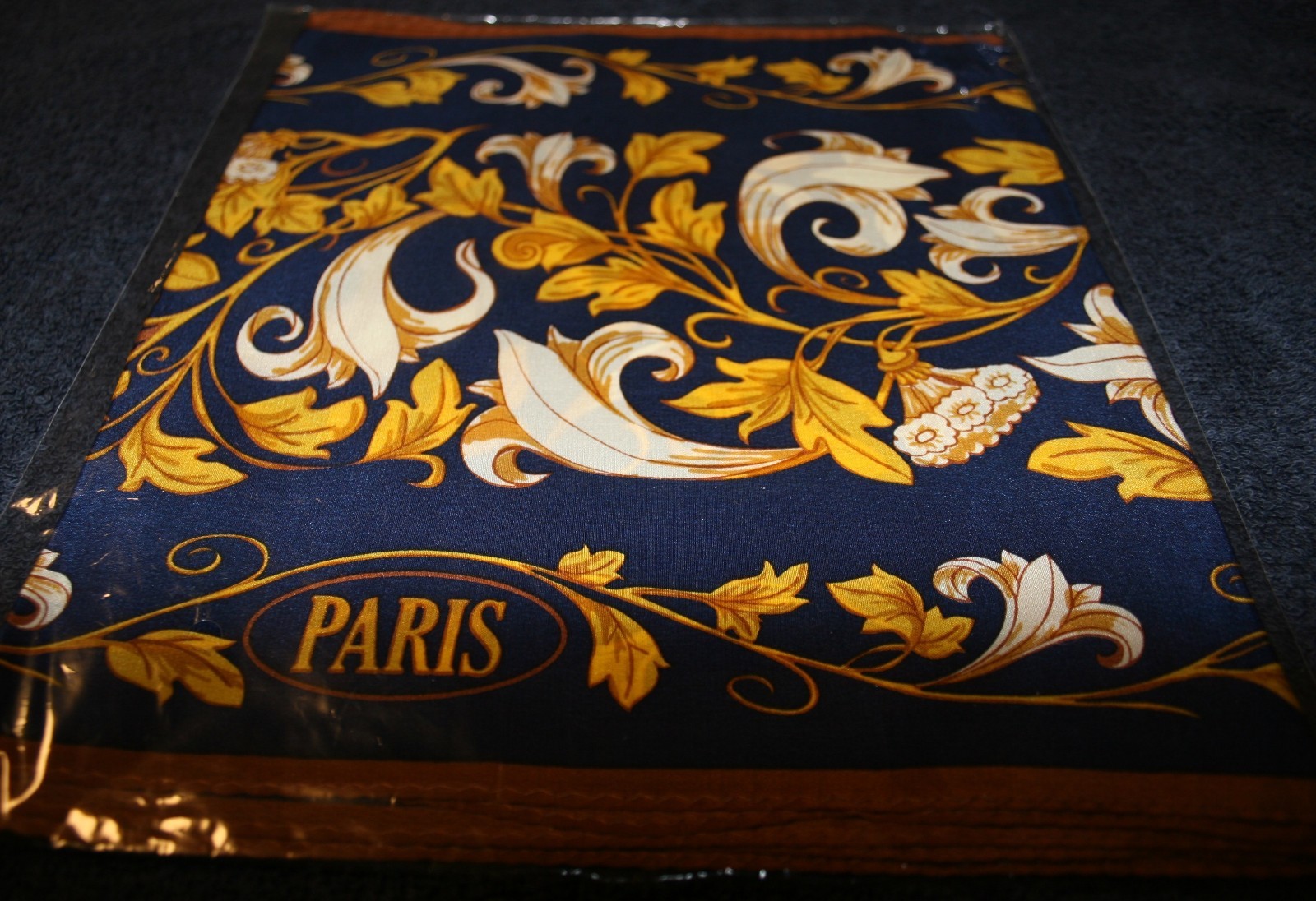 New 100% Silk Scarf "PARIS" 10" x 54" Anne McAlpin ,Blue Yellow, Collection Xlnt