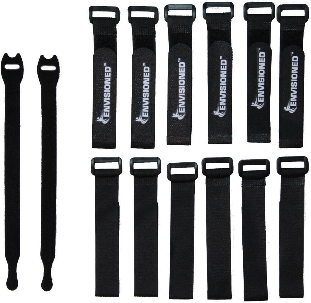 Versatile Cinch Straps 1" x 12" - 12 Pack Hook and Loop with Bonus Cable Ties