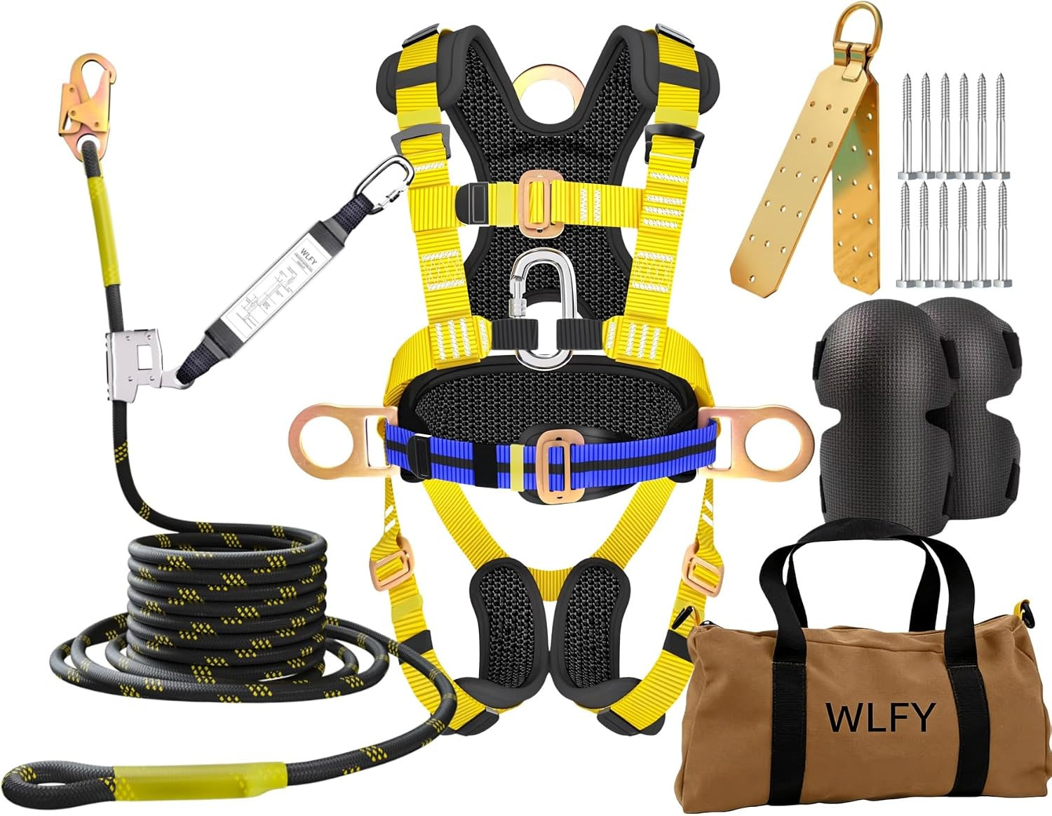 50FT Roofer'S Safety Bucket Kit – Upgrade Safety Harness, Roof Anchor, Reusable