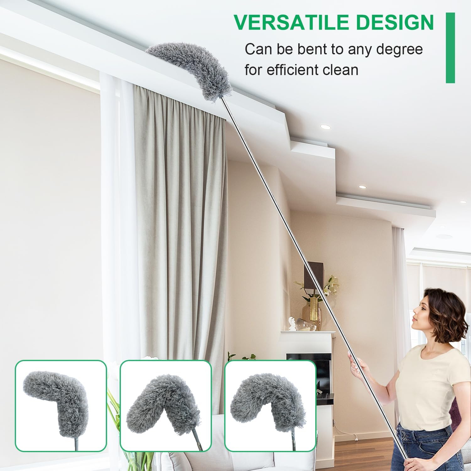 Microfiber Feather Duster with Extendable Pole, 100-Inch Extra-Long Dusters T...