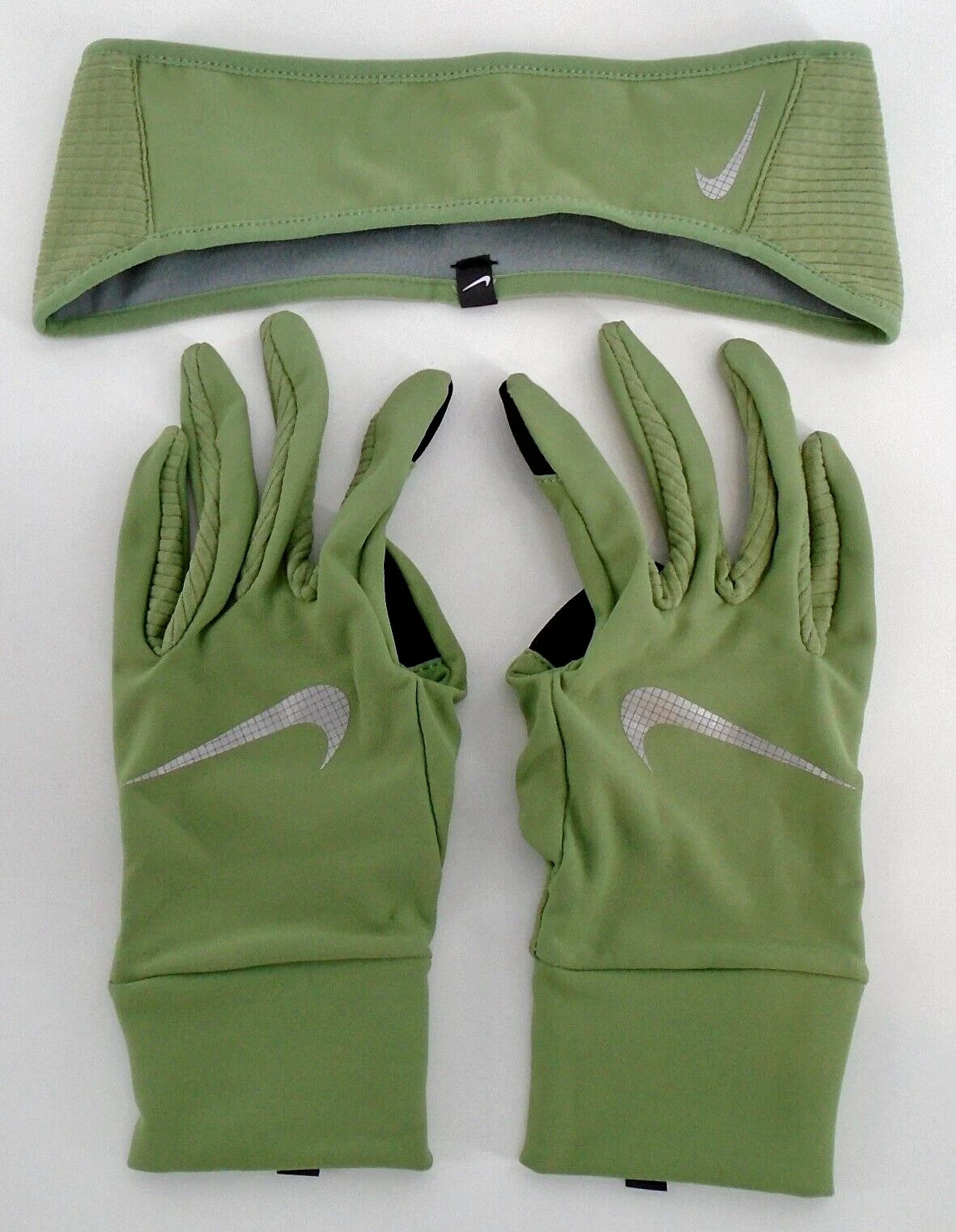 Nike Women's Essential Running Headband & Glove Set M/L Oil Green/Particle Grey