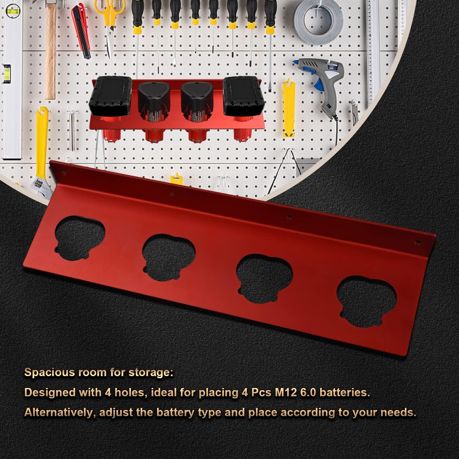 Battery Holder for Milwaukee M12, Storage 2, Red