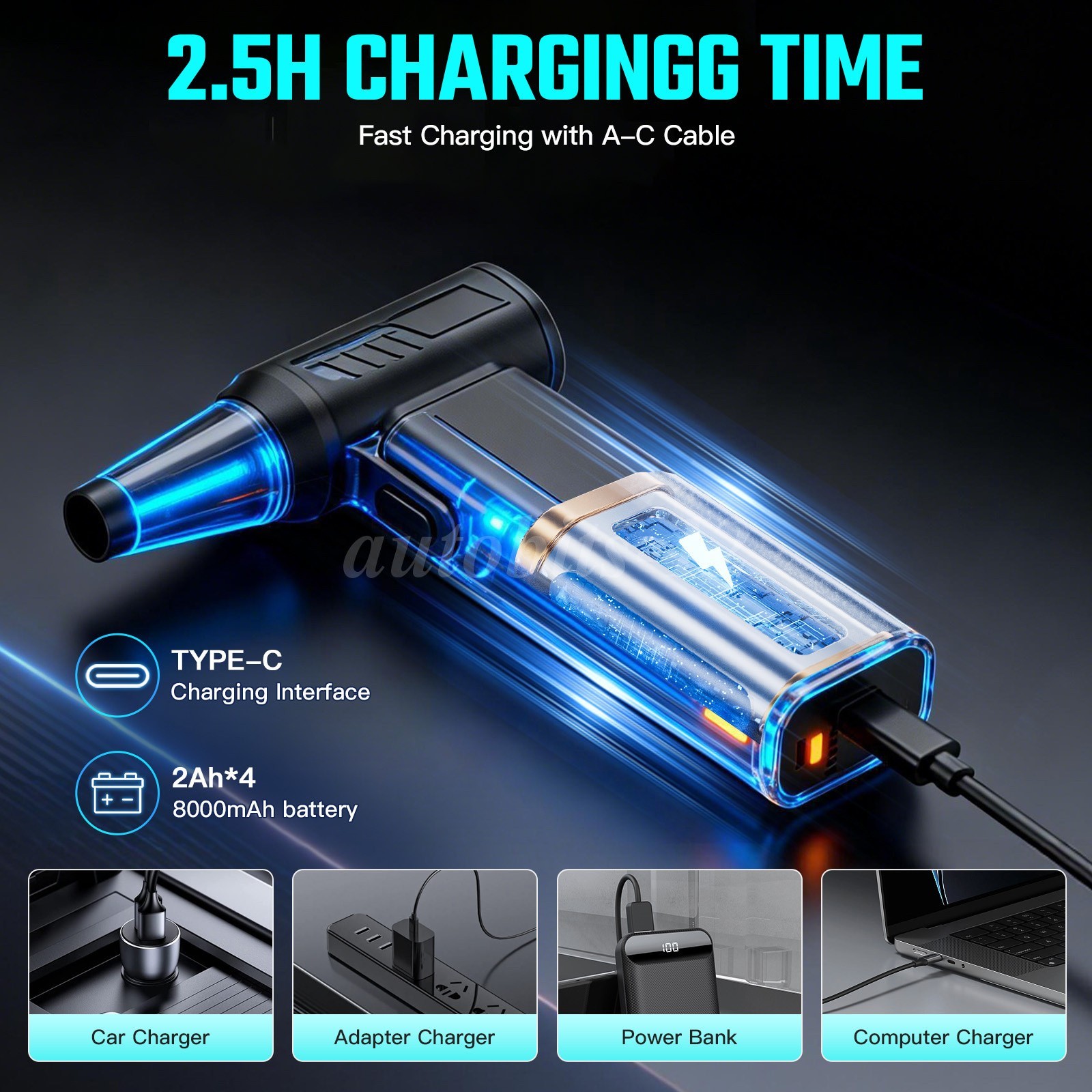 Adjustable 5 Speed Air Duster Reusable Blower Replace Compressed Air Spray
