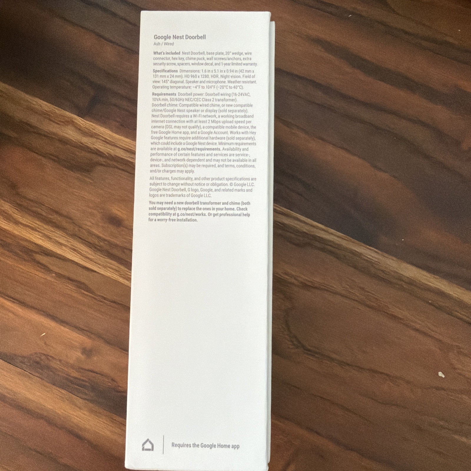 Google Nest Doorbell, Wired - Ash
