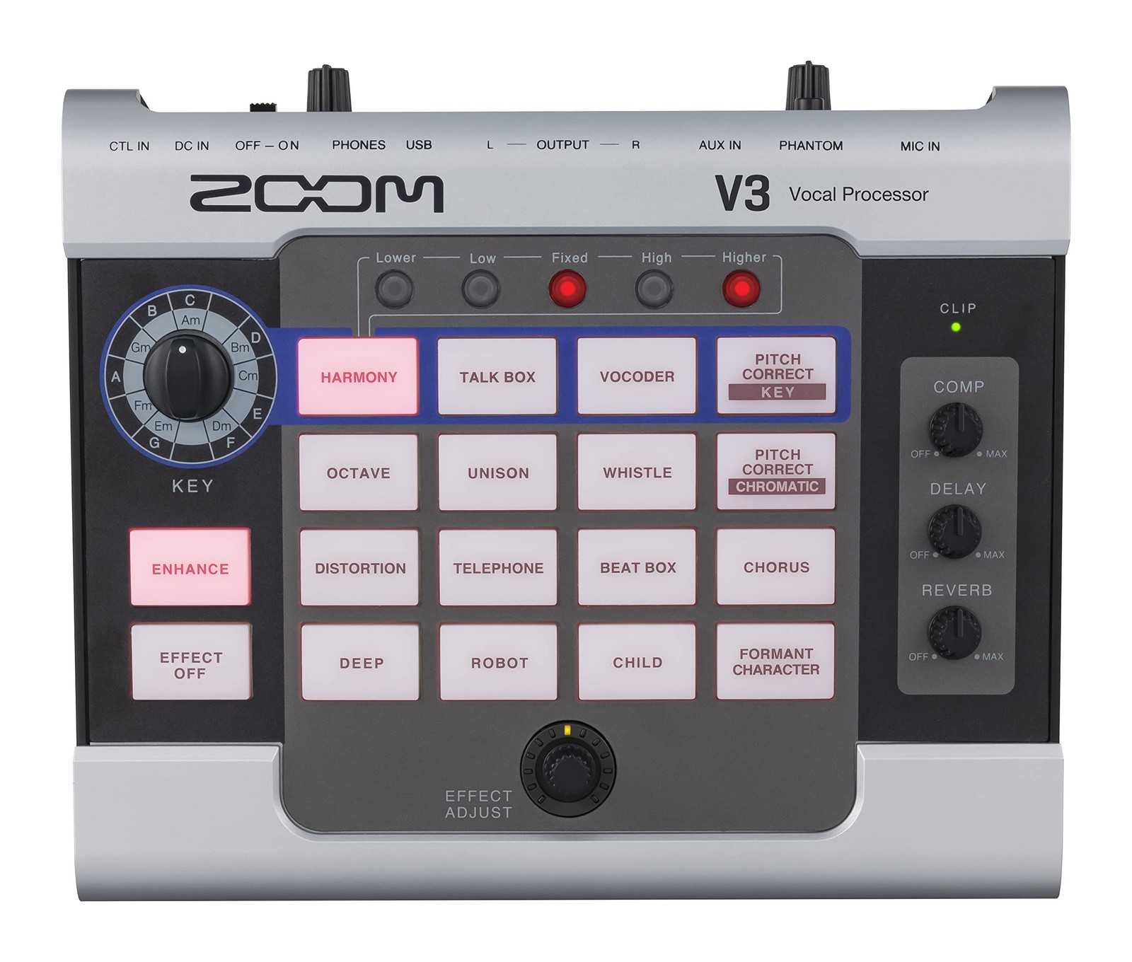 Zoom V3 Vocal Processor, Vocal Effects Pedal, 3-Part Harmony, Pitch Correction,