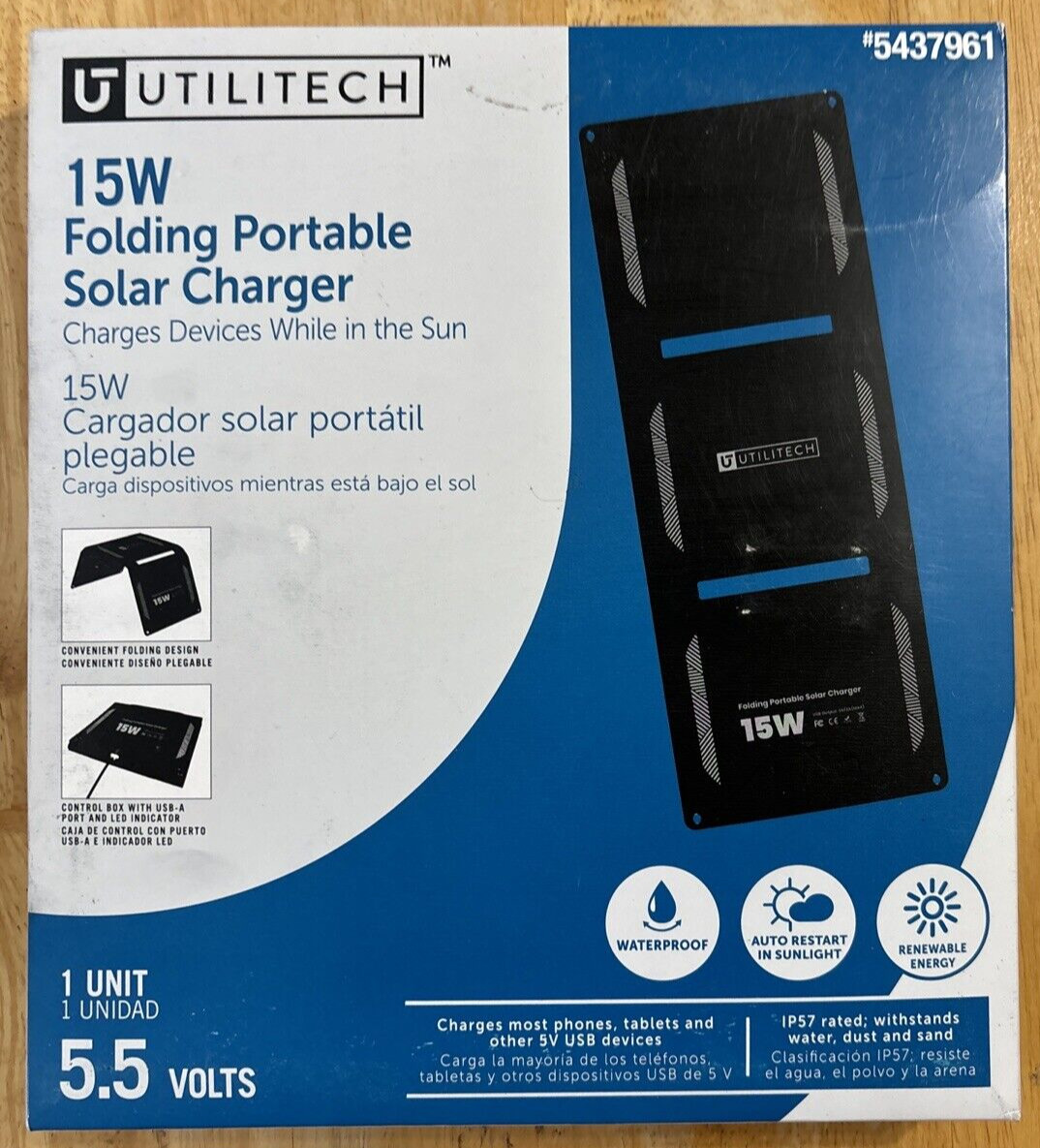 Ultilitech 15W 5.5V Folding Portable Solar Charger (5437961) - Black... FREE S&H