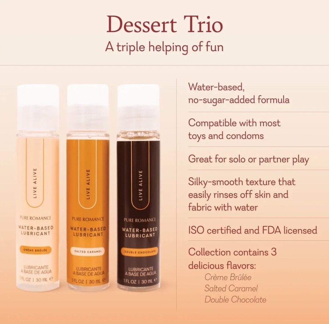 Pure Romance-Dessert Trio-Water Based Lubricant-Creme Brulee,DoubleChoc, Caramel
