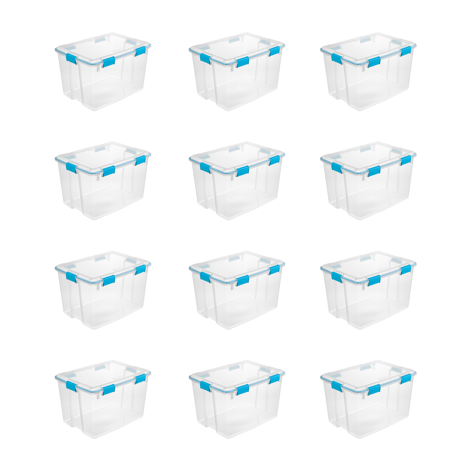 Sterilite 80-Qt Clear Plastic Stackable Storage Bin w/ Gasket Latch Lid, 12 Pack