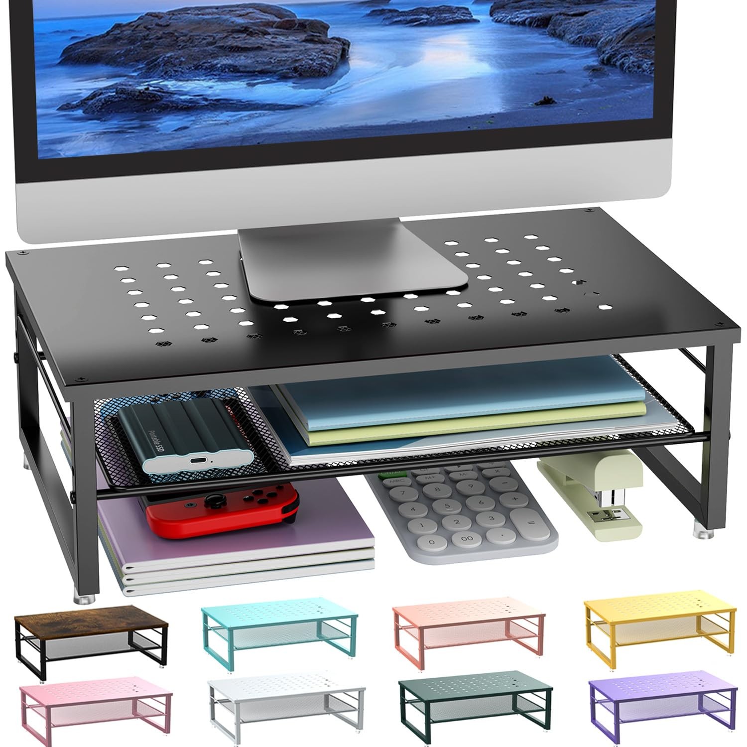 gianotter Desk Organizers and Accessories, 2-Tier Metal Monitor Stand Black