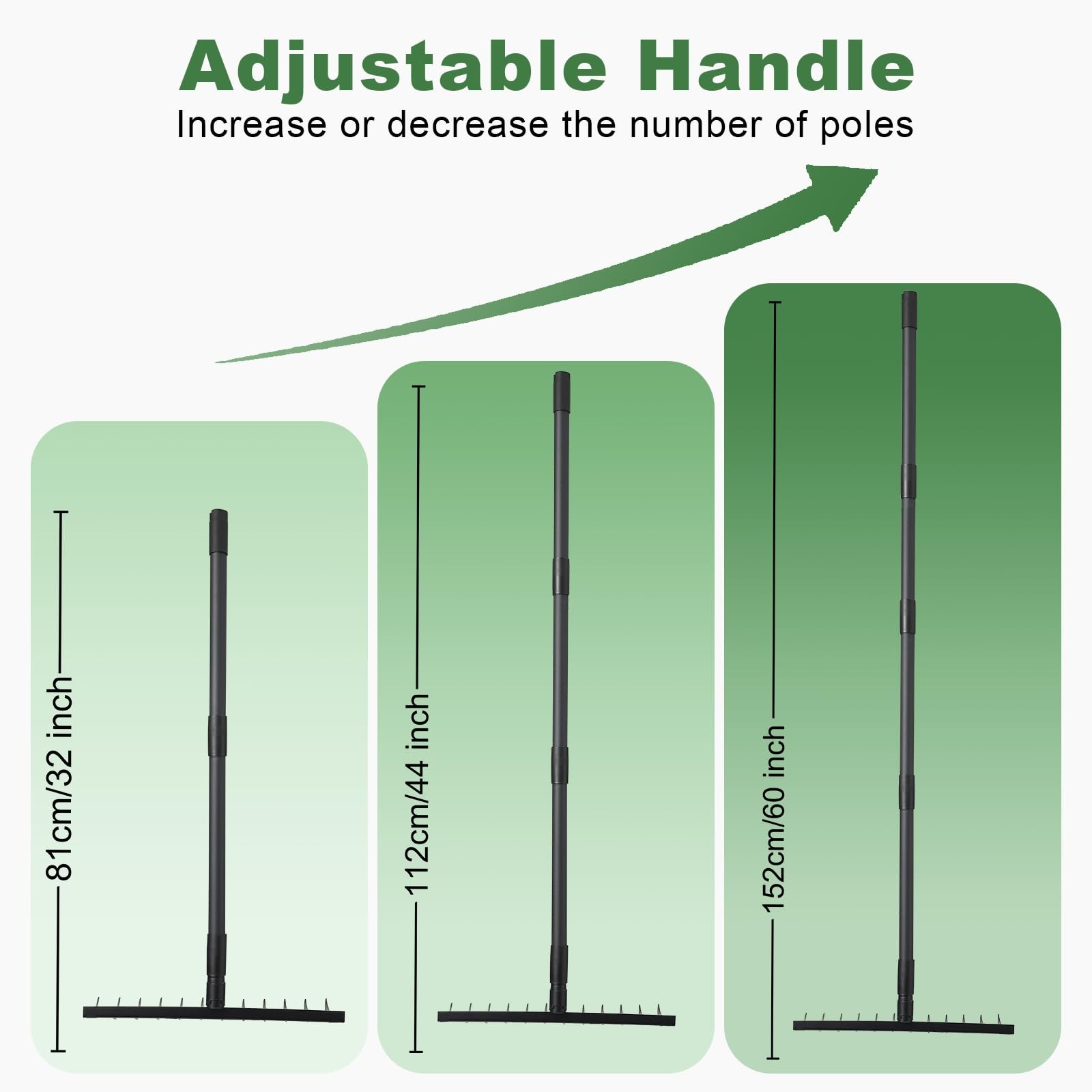 60" Bow Rake 12 Tines Metal Head Rakes with Adjustable Handle, Thatch Rake fo...